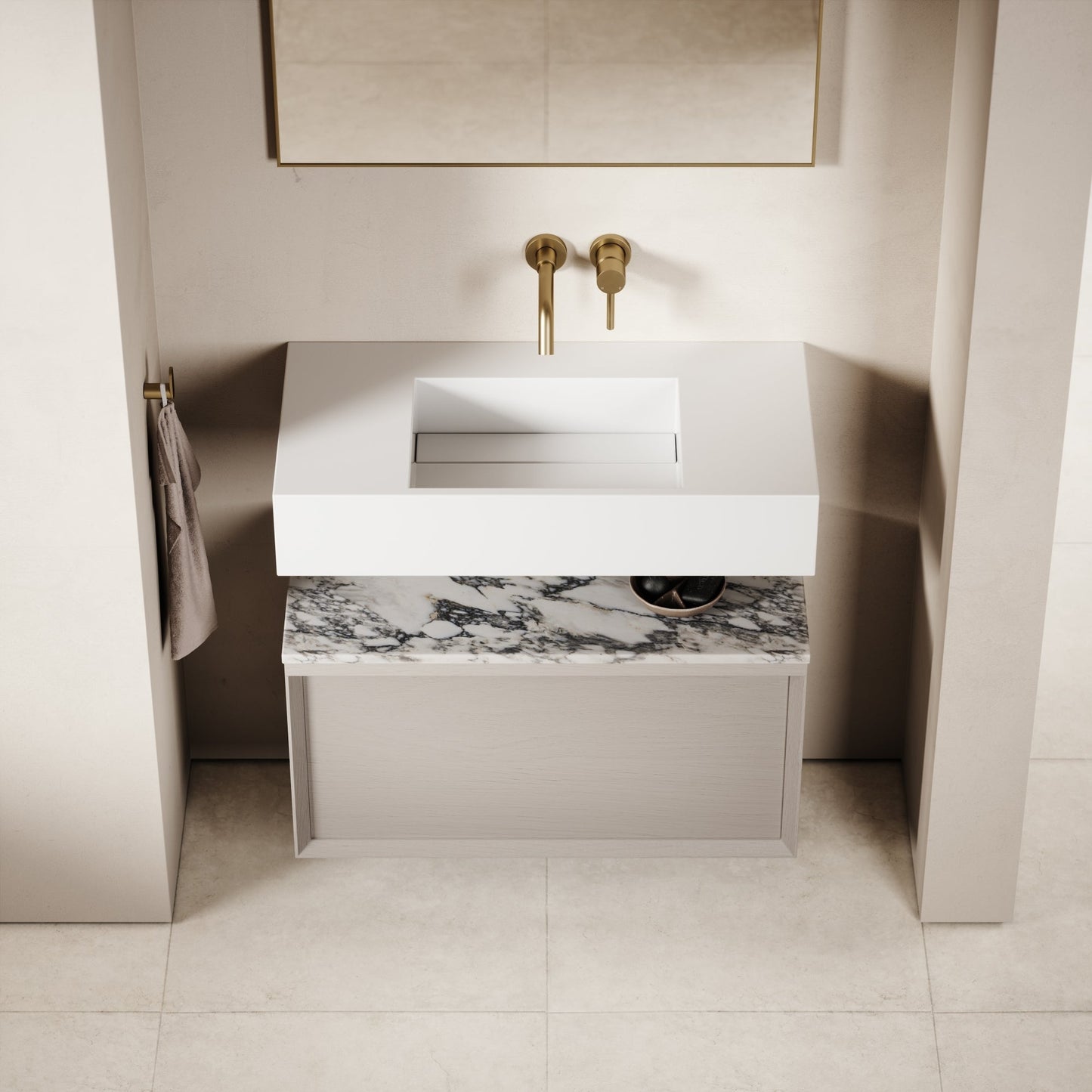 Palermo Velvet Beige Vanity Unit 800mm