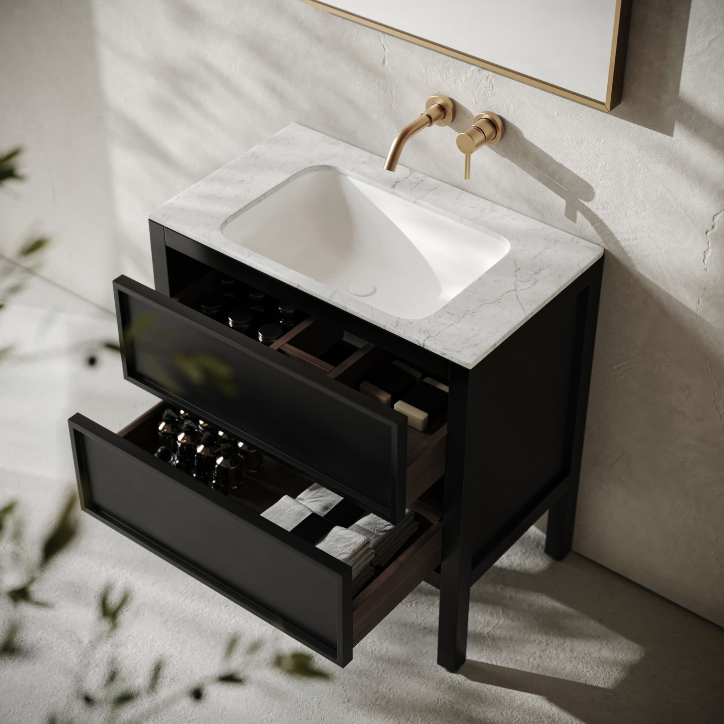 Pelham Bathroom Vanity Unit Black with Carrara Marble 800mm