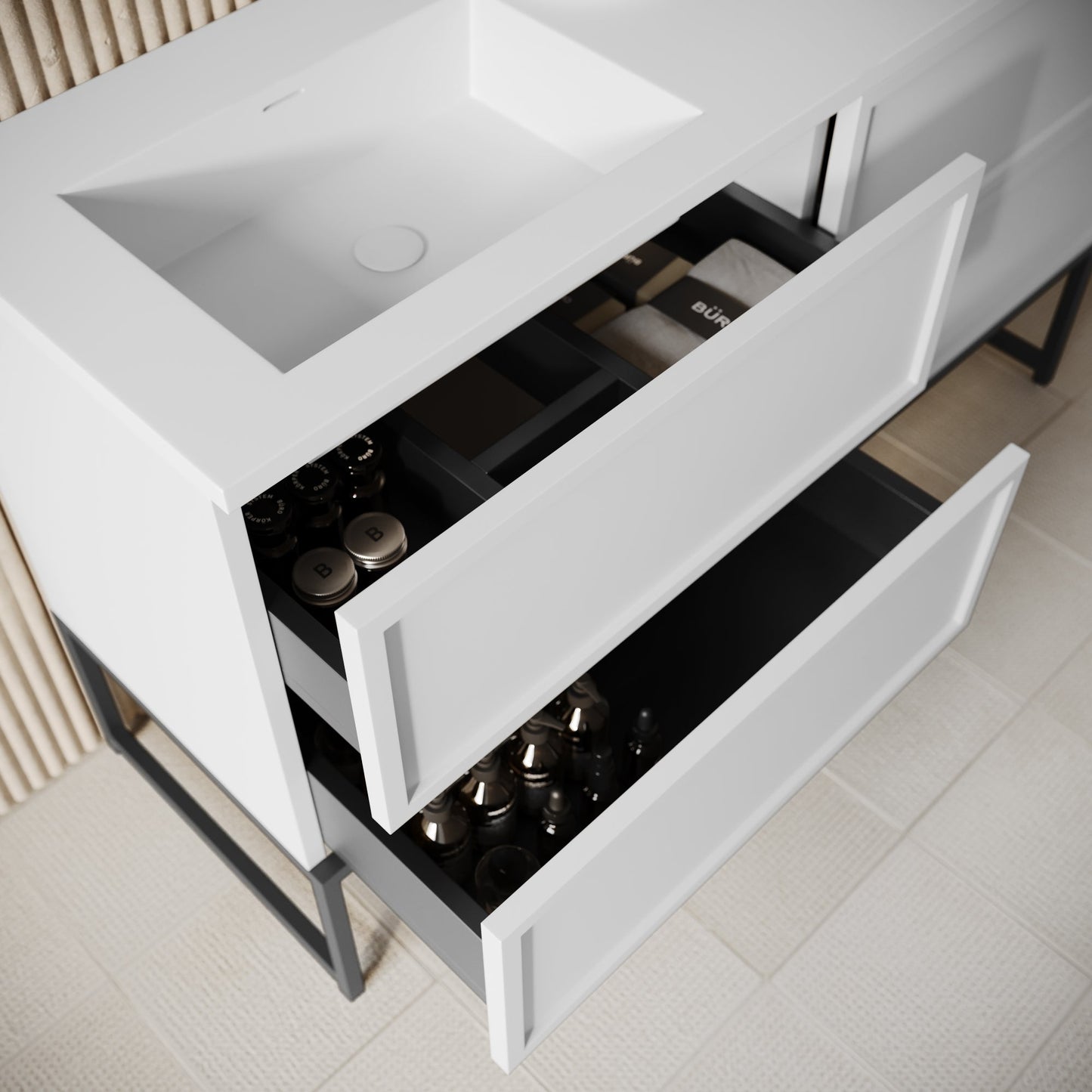 Piana Matte White Double Vanity Unit with Stone Basin 1400mm
