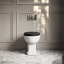 Portland Back To Wall Traditional Toilet With Solid Oak Matte Black Seat with Concealed Cistern and Chrome Flush Plate