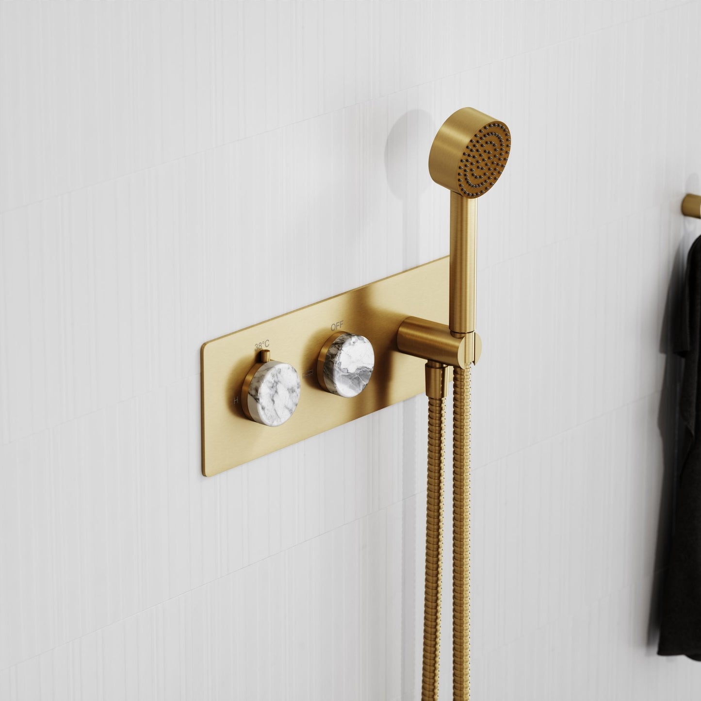 Porto Thermostatic Shower (Brushed Gold & Arabescato Marble)
