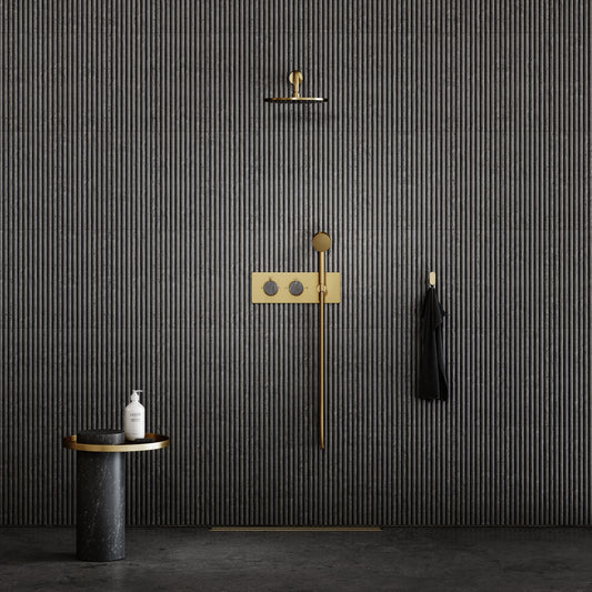 Porto Thermostatic Shower (Brushed Gold & Pietra Grey Marble)