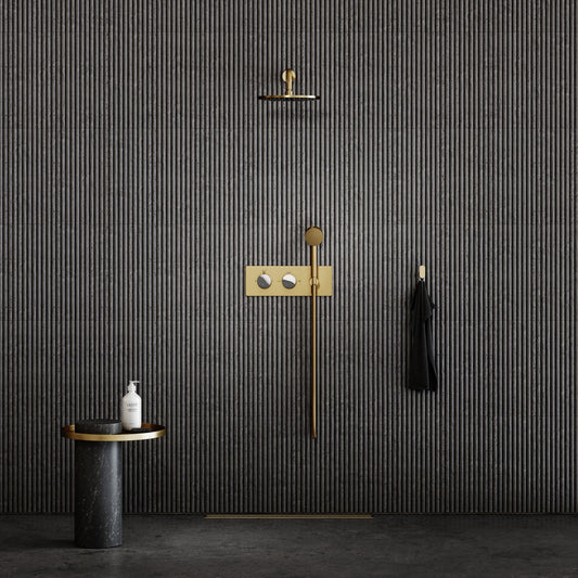 Porto Thermostatic Shower System (Brushed Gold & Panda Marble)