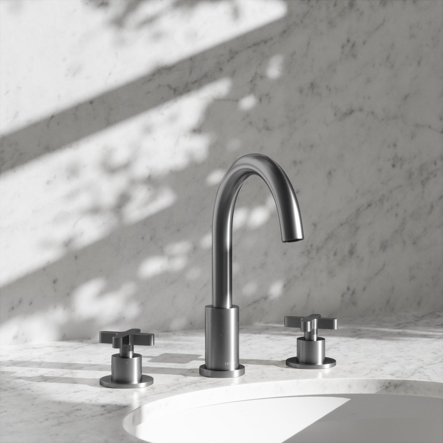 Regal Brushed Stainless Crosshead Deck Mounted 3-Hole Basin Mixer Tap