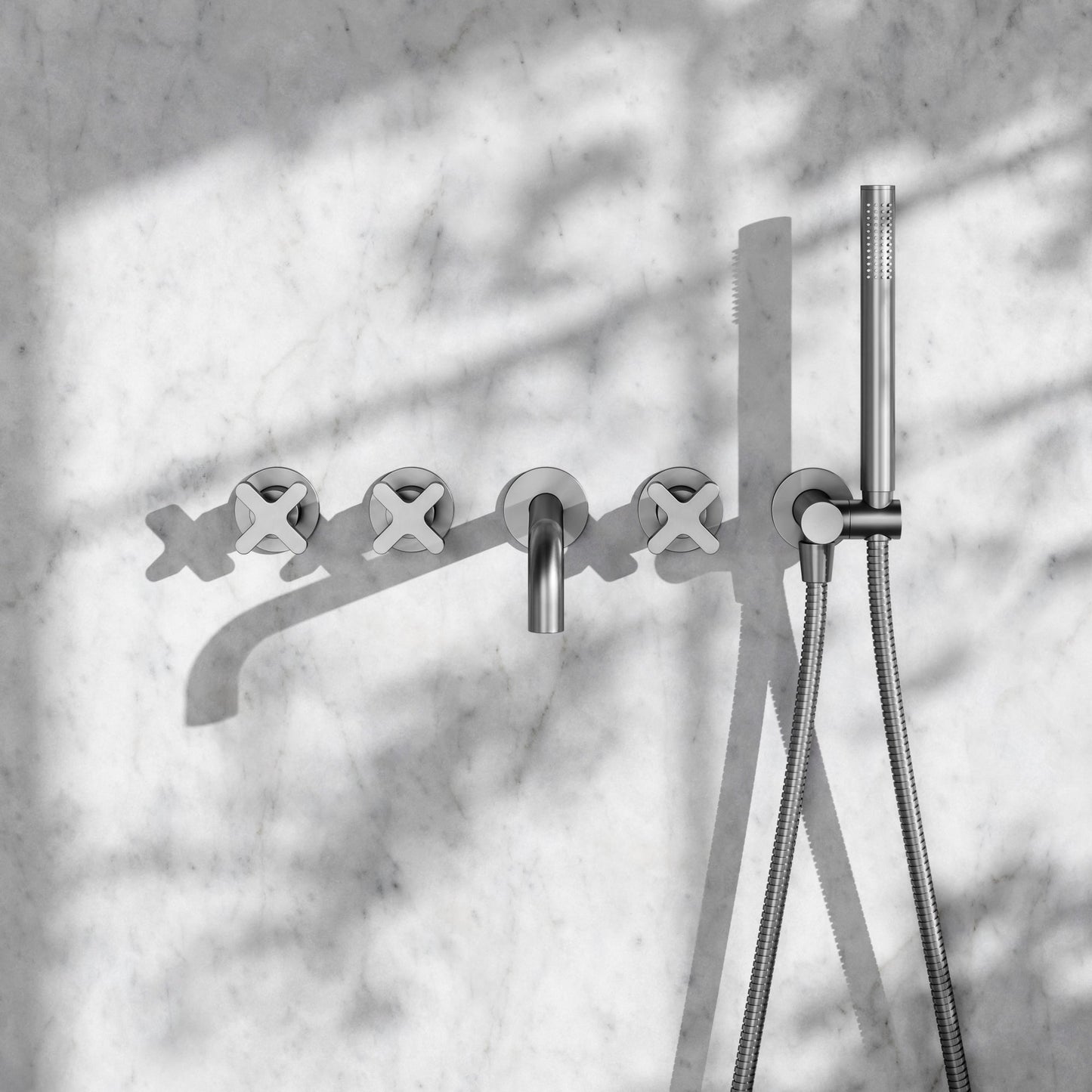 Regal Brushed Stainless Crosshead Wall Mounted Bath Shower Filler Tap