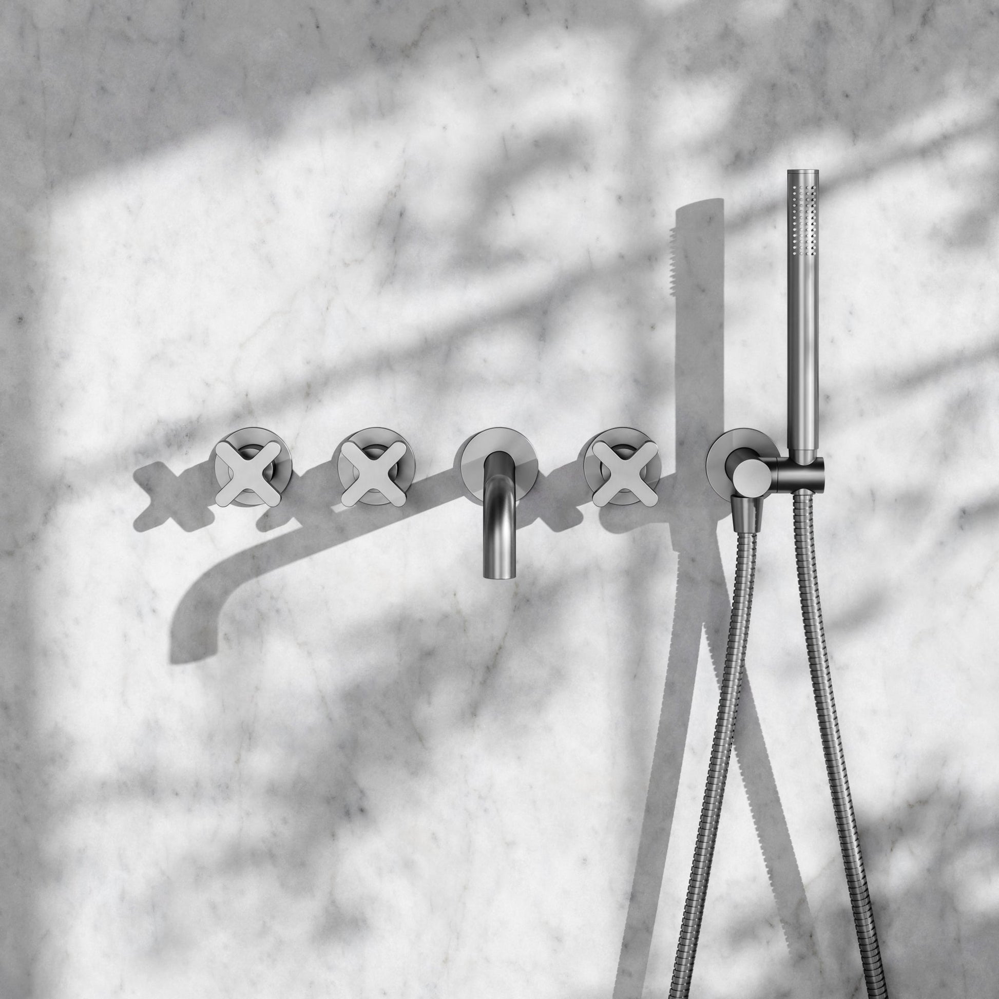 Regal Brushed Stainless Crosshead Wall Mounted Bath Shower Filler Tap