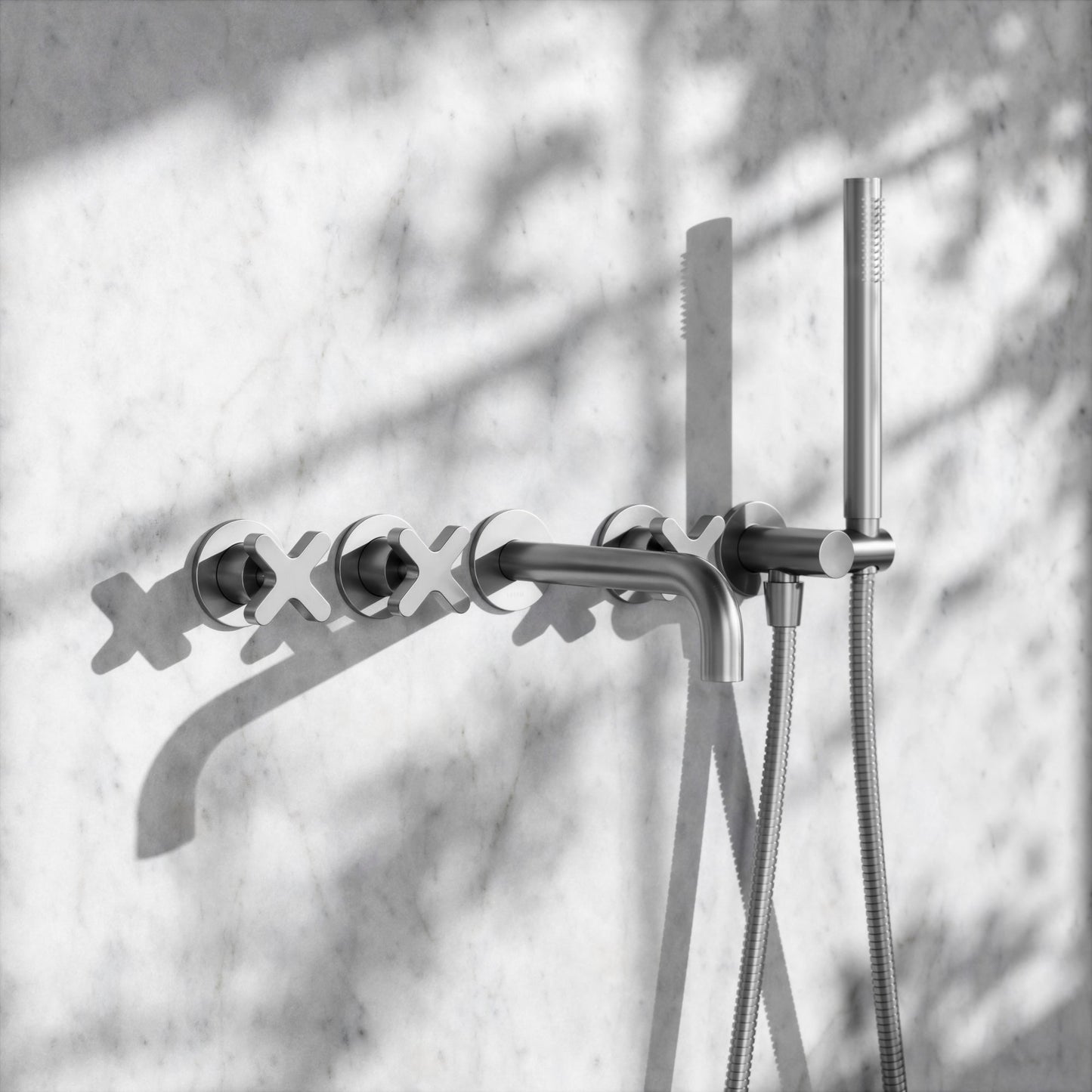 Regal Brushed Stainless Crosshead Wall Mounted Bath Shower Filler Tap