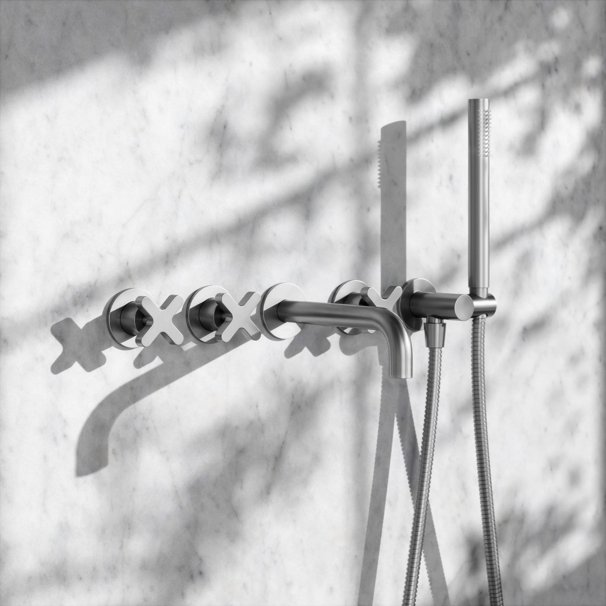 Regal Brushed Stainless Crosshead Wall Mounted Bath Shower Filler Tap