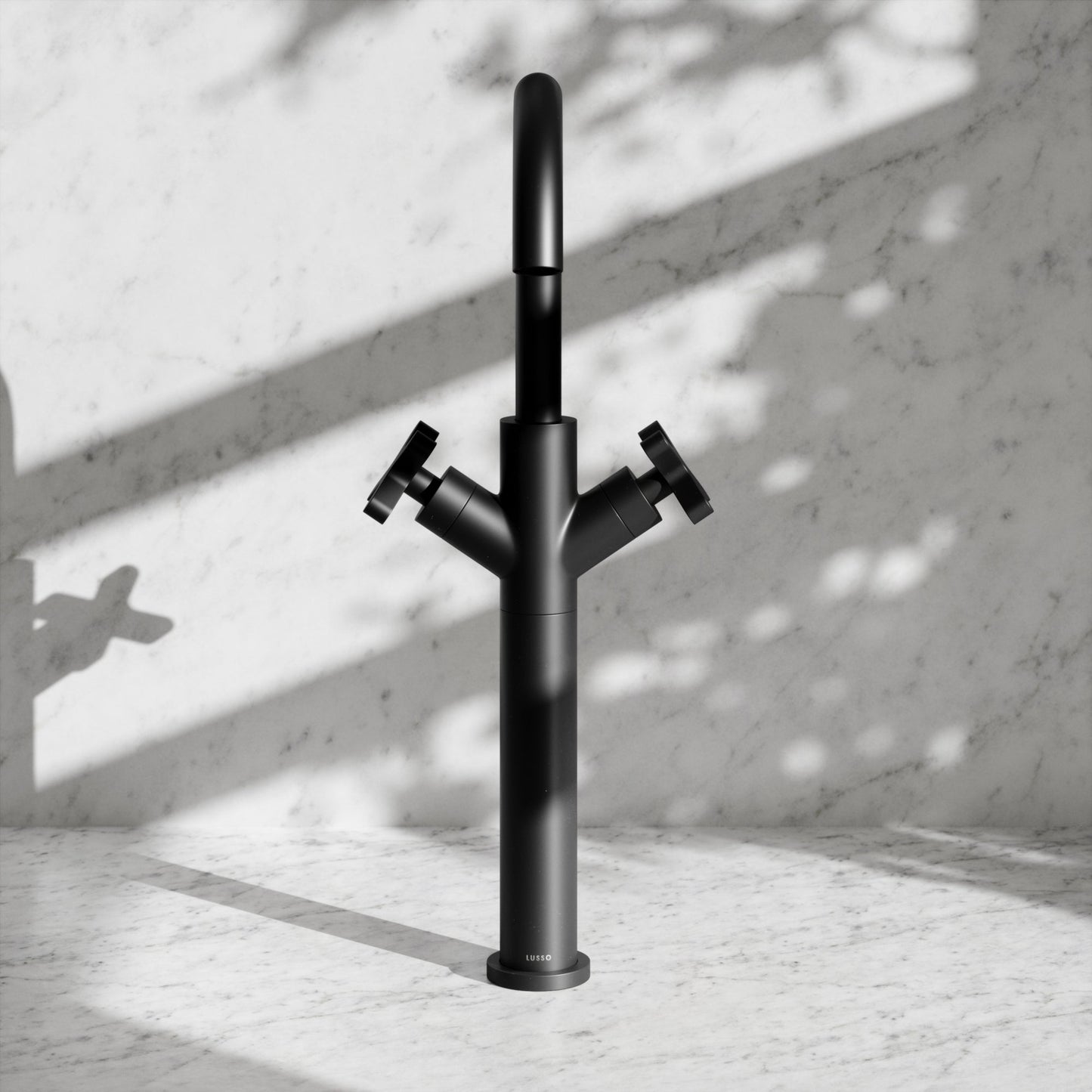 Regal Matte Black Crosshead Tall Basin Mixer Tap