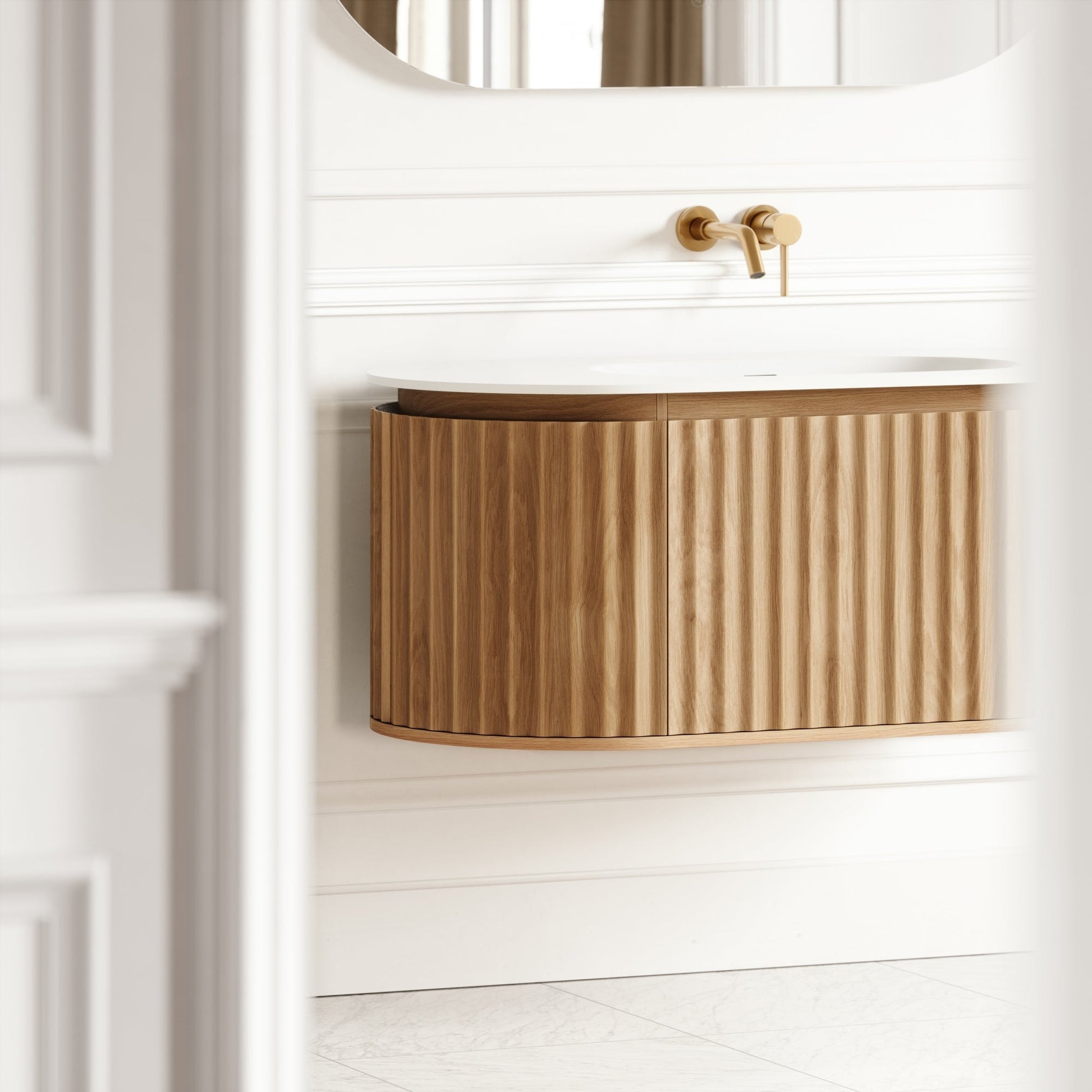 Regent Oak Curved Wall Hung Vanity Unit 1200mm
