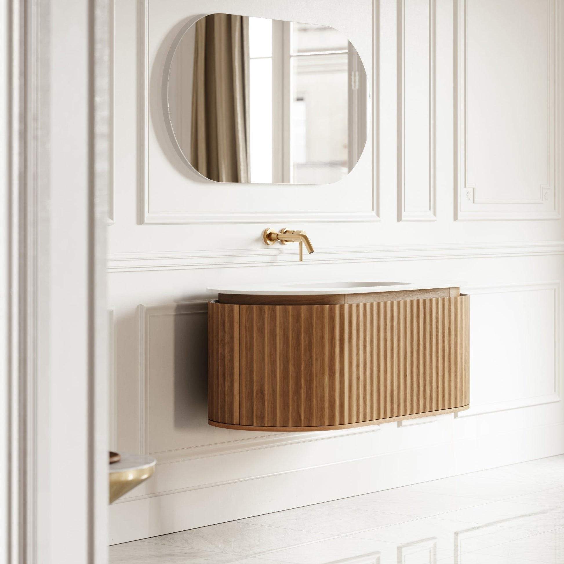 Regent Oak Curved Wall Hung Vanity Unit 1200mm