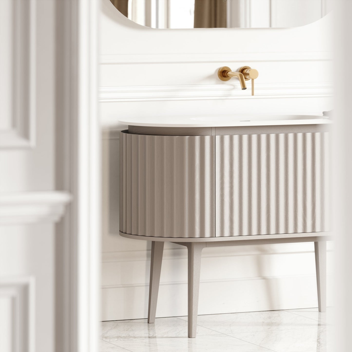Regent Velvet Beige Curved Vanity Unit 1200mm