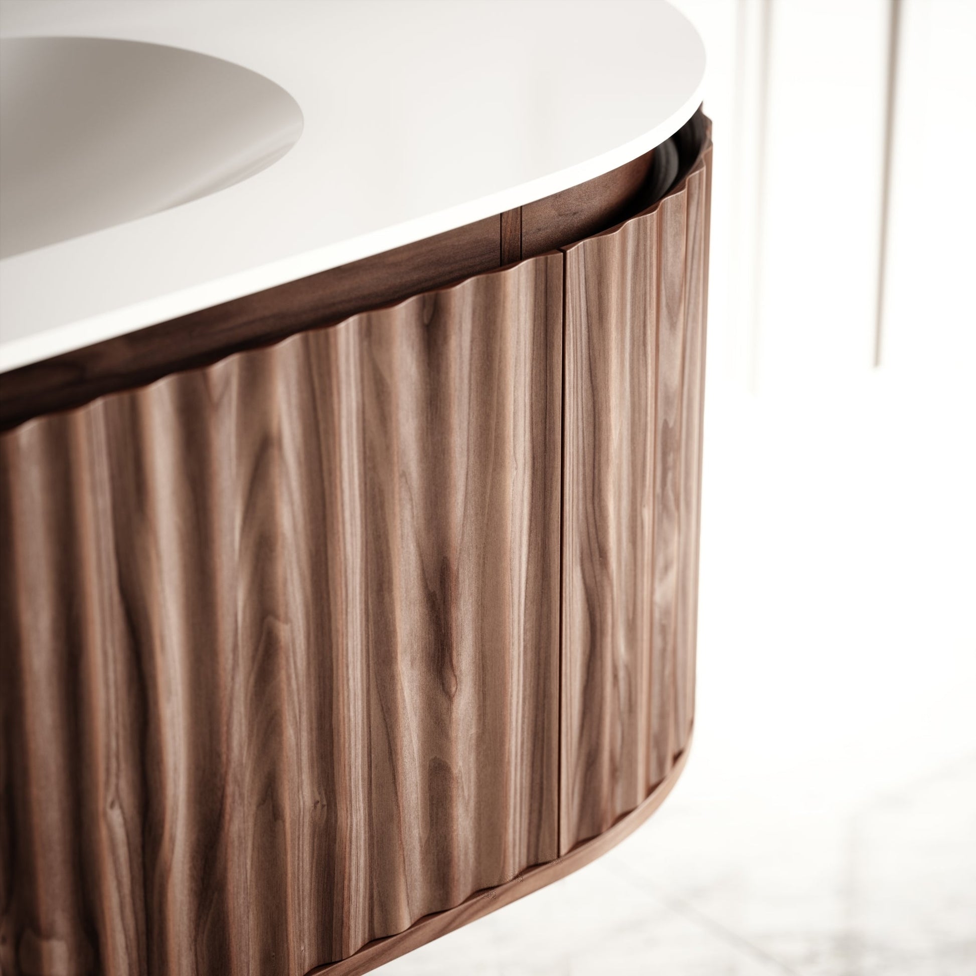 Regent Walnut Curved Wall Hung Vanity Unit 1200mm