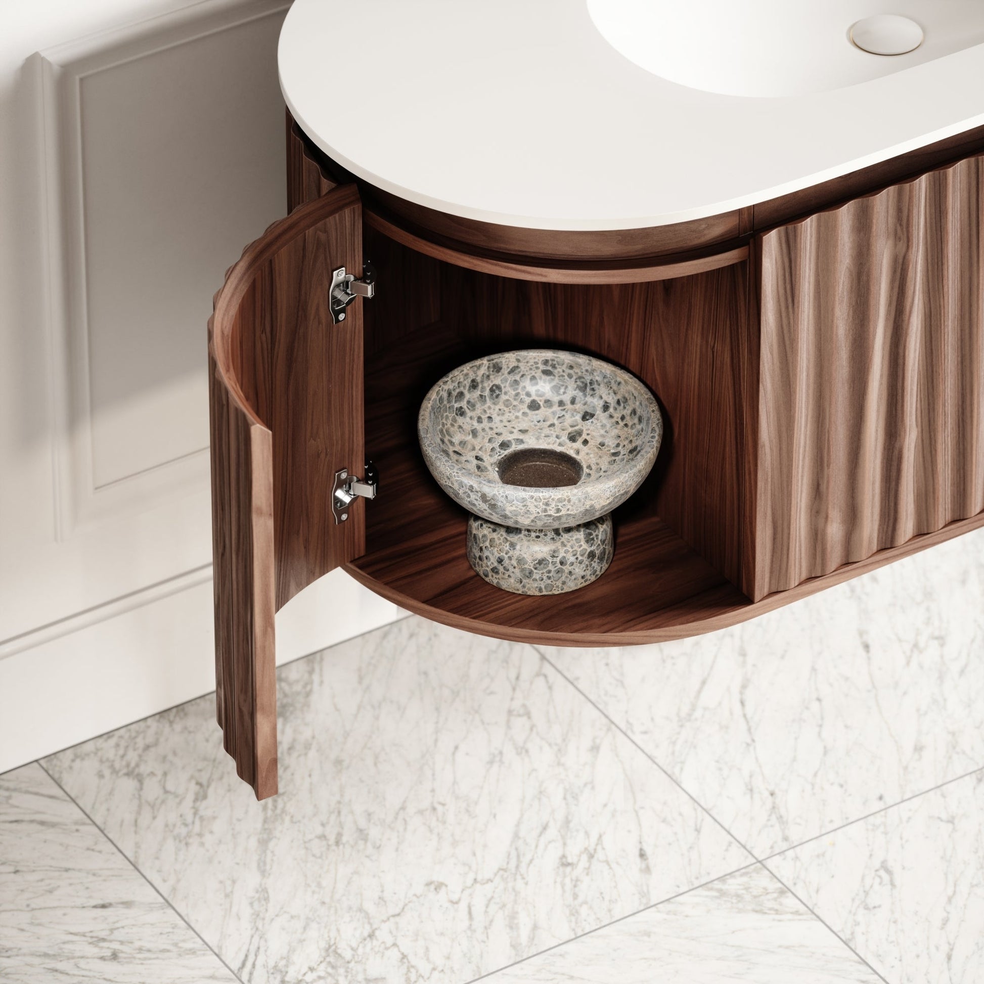 Regent Walnut Curved Wall Hung Vanity Unit 1200mm