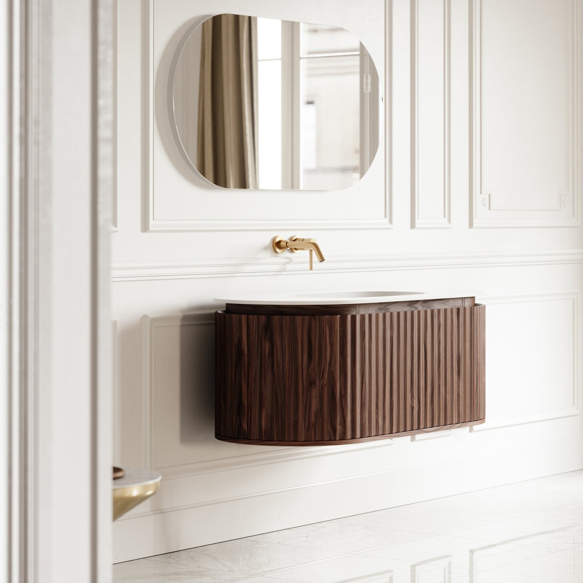 Regent Walnut Curved Wall Hung Vanity Unit 1200mm