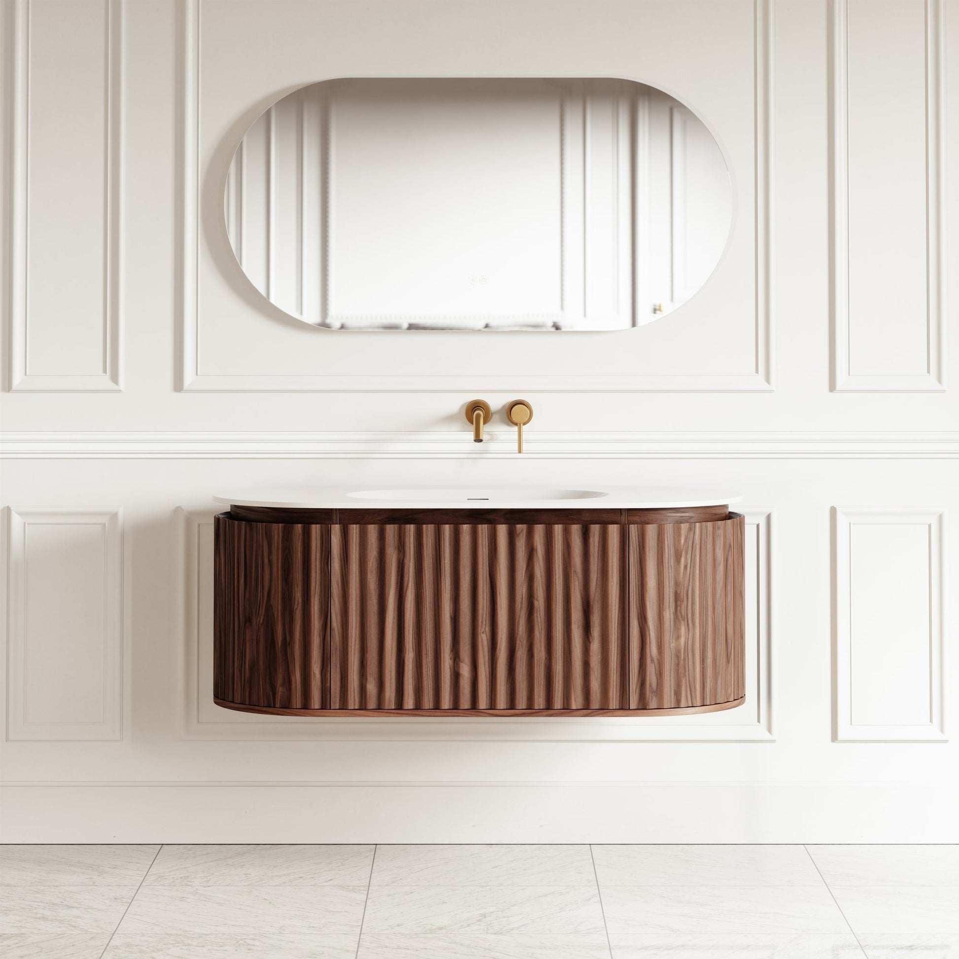 Regent Walnut Curved Wall Hung Vanity Unit 1200mm