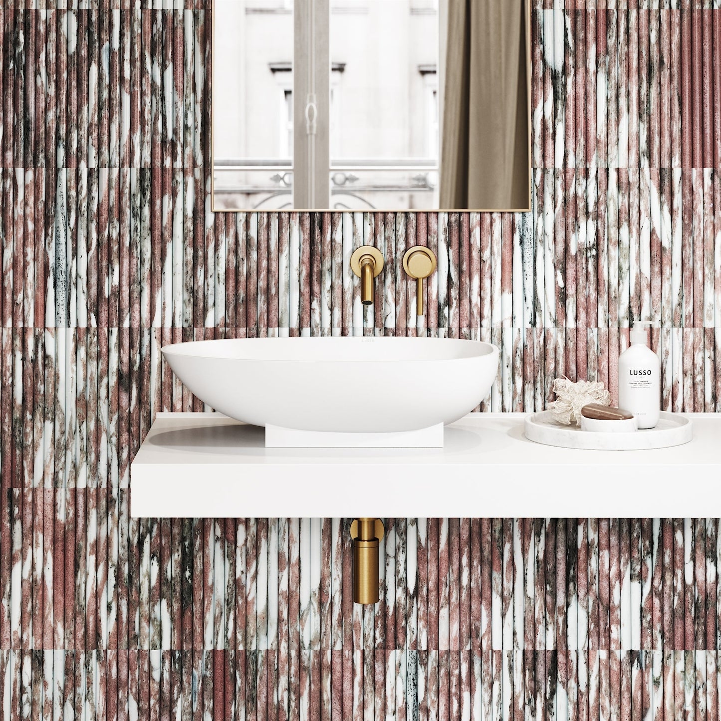 Romano Fluted Rosa Norwegian Marble Mosaic Wall Tile