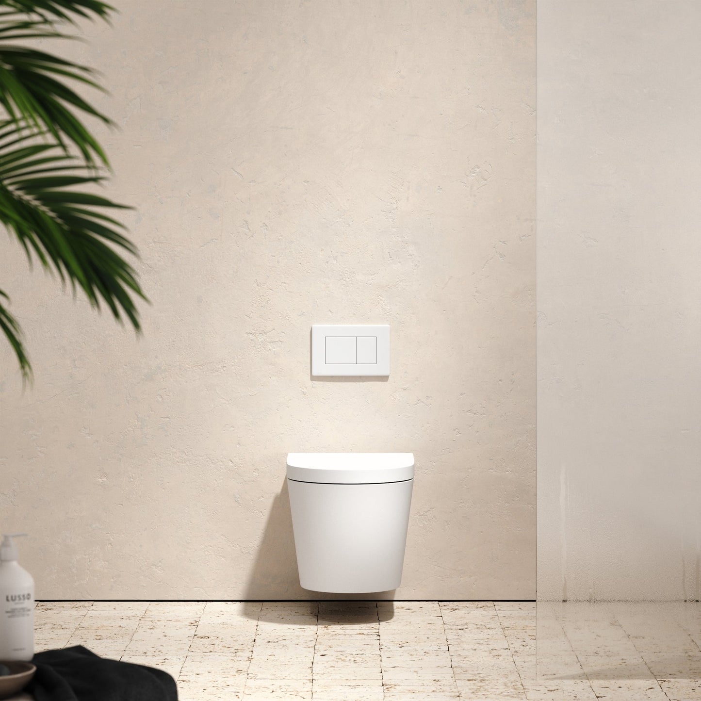 Senza Wall Hung Rimless Toilet with Concealed Cistern Frame and Matte White Flush Plate