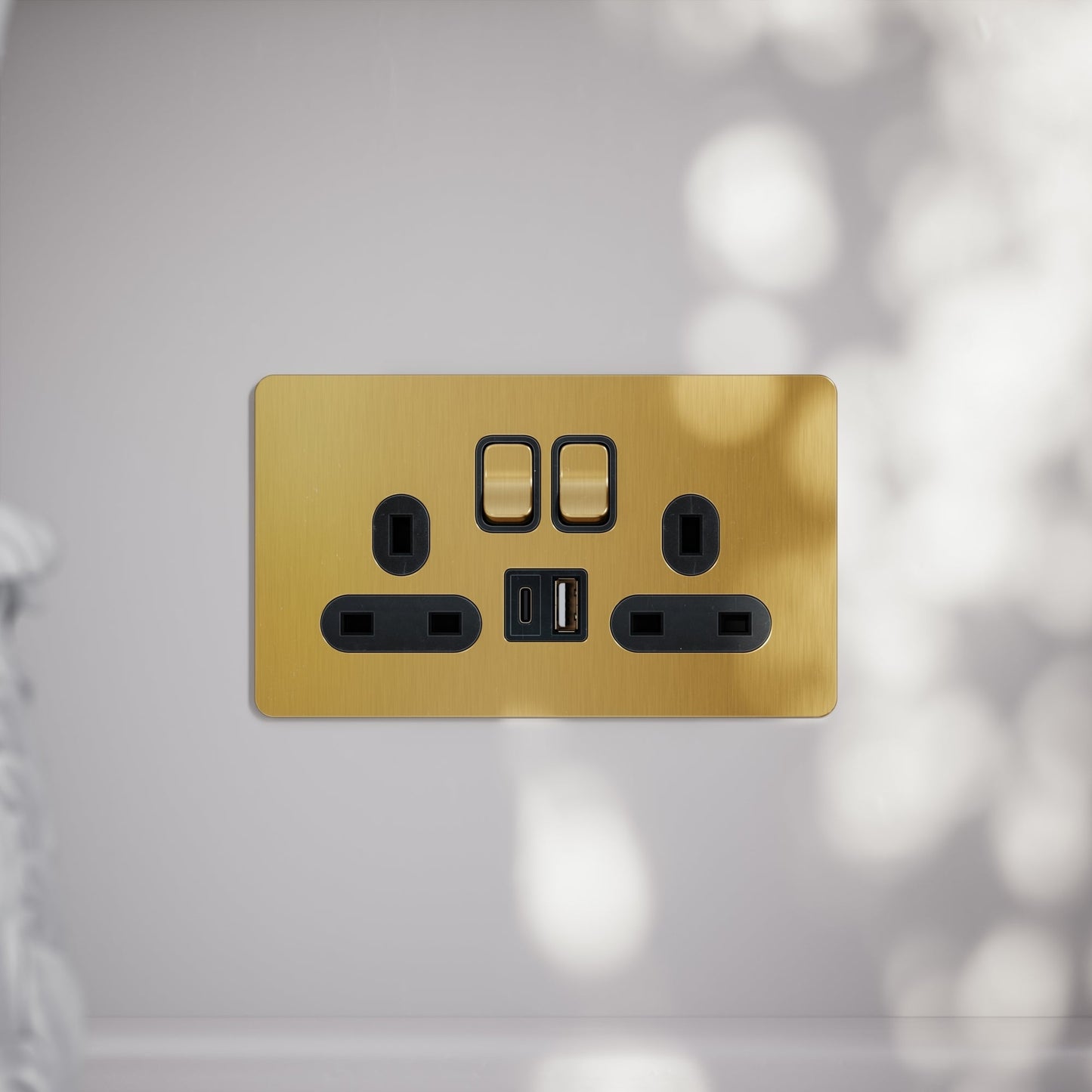 SlimTech Collection Brushed Gold 2 Gang 13A USB & USB-C Socket