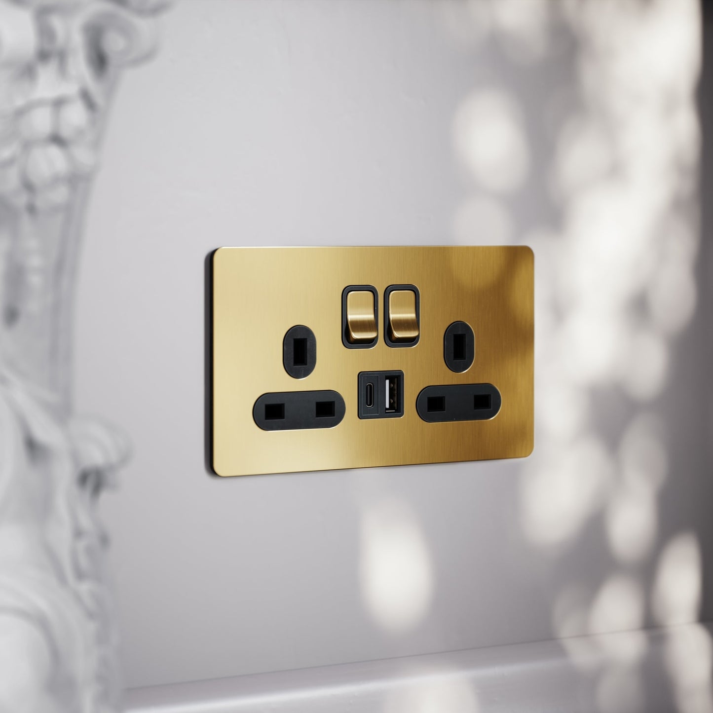 SlimTech Collection Brushed Gold 2 Gang 13A USB & USB-C Socket