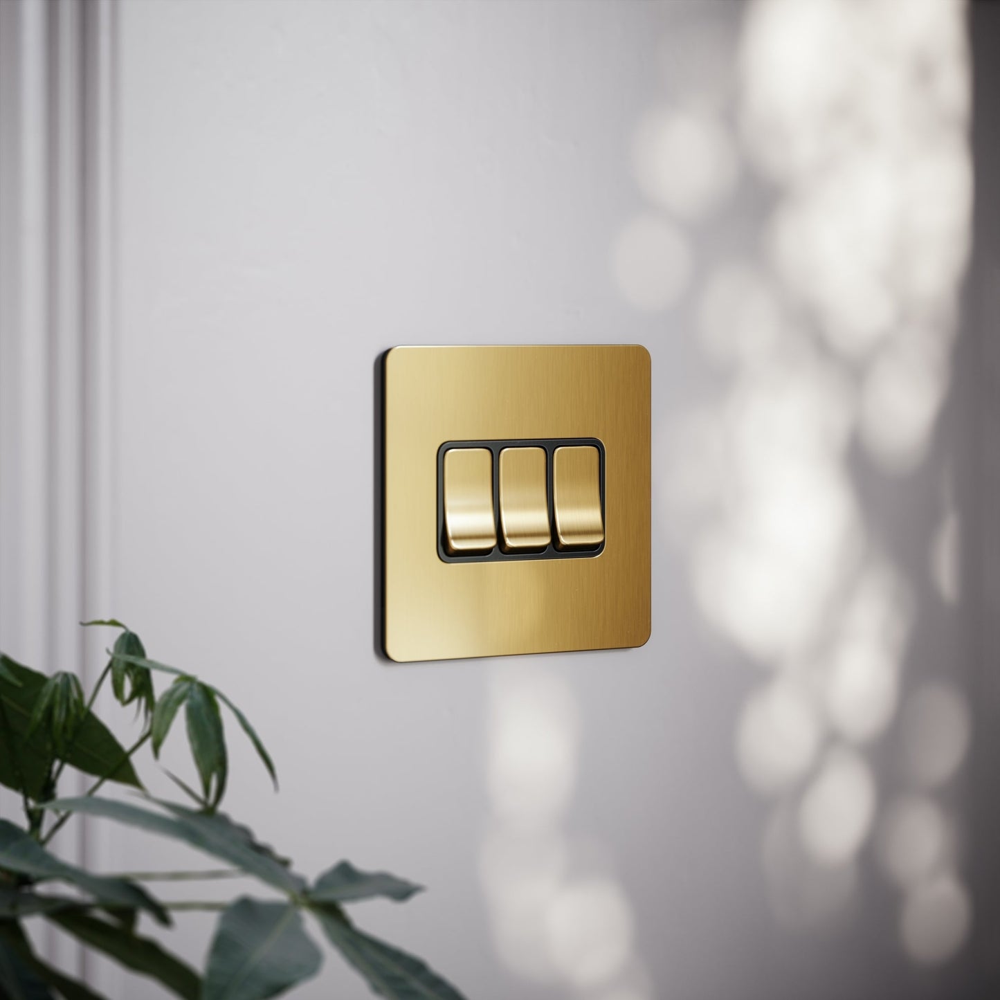 SlimTech Collection Brushed Gold 3 Gang 2 Way Switch
