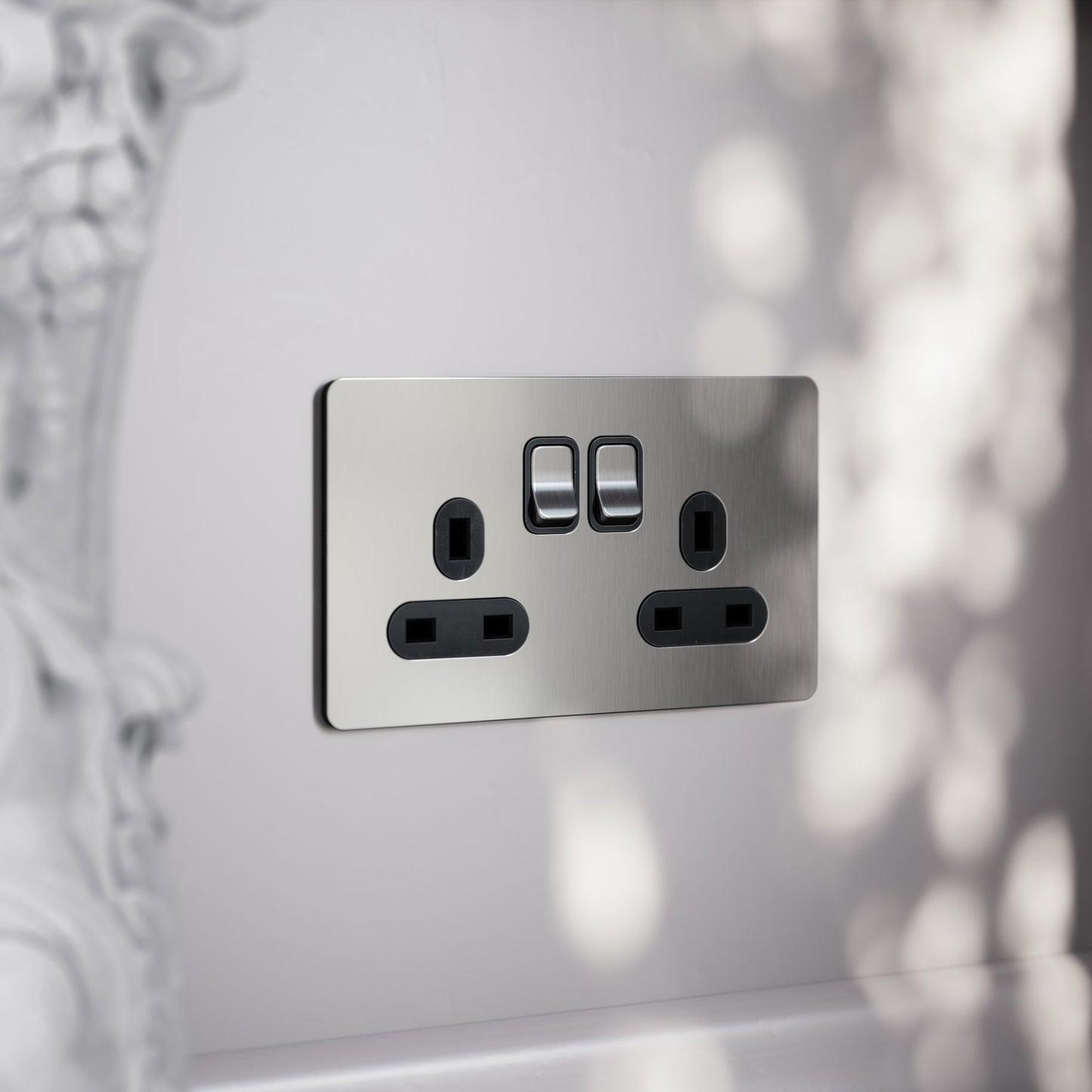 SlimTech Collection Brushed Stainless 2 Gang 13A Socket