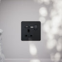 SlimTech Collection Matte Black 1 Gang 13A USB & USB-C Socket