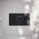 SlimTech Collection Matte Black 2 Gang 13A Socket