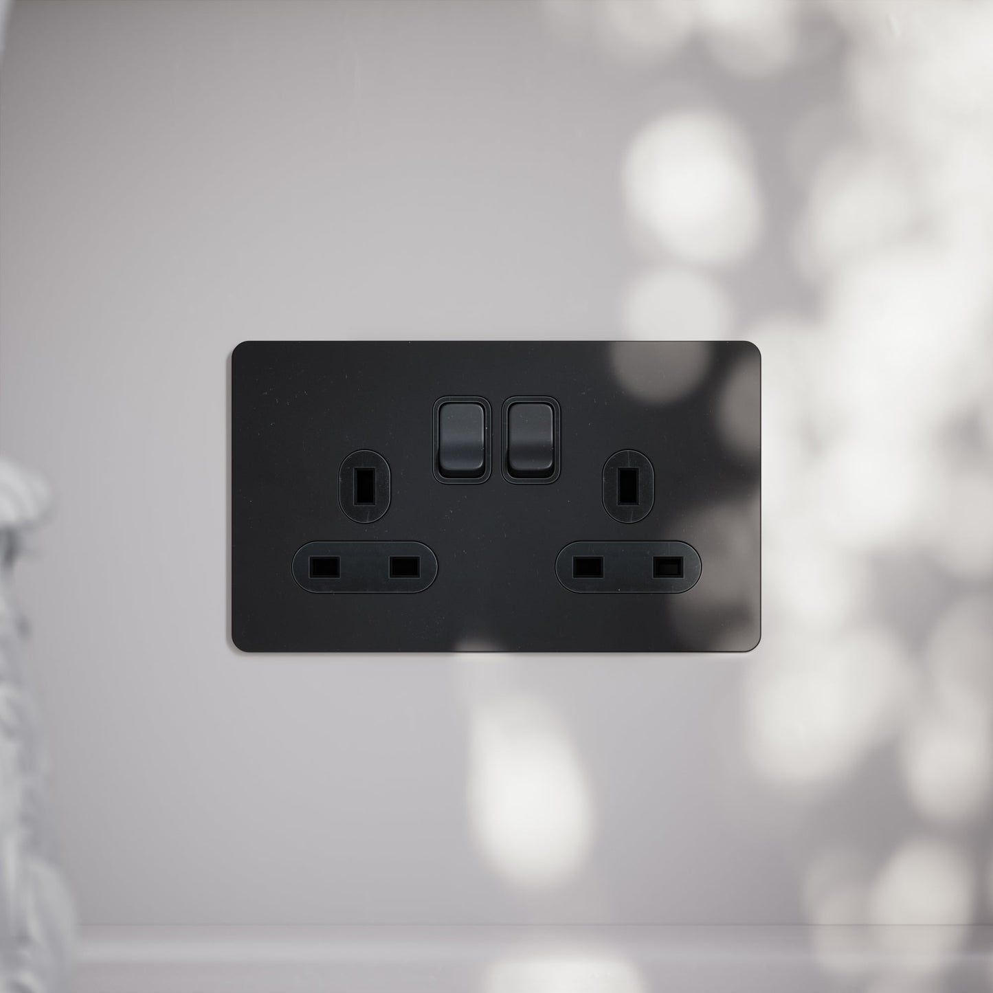 SlimTech Collection Matte Black 2 Gang 13A Socket
