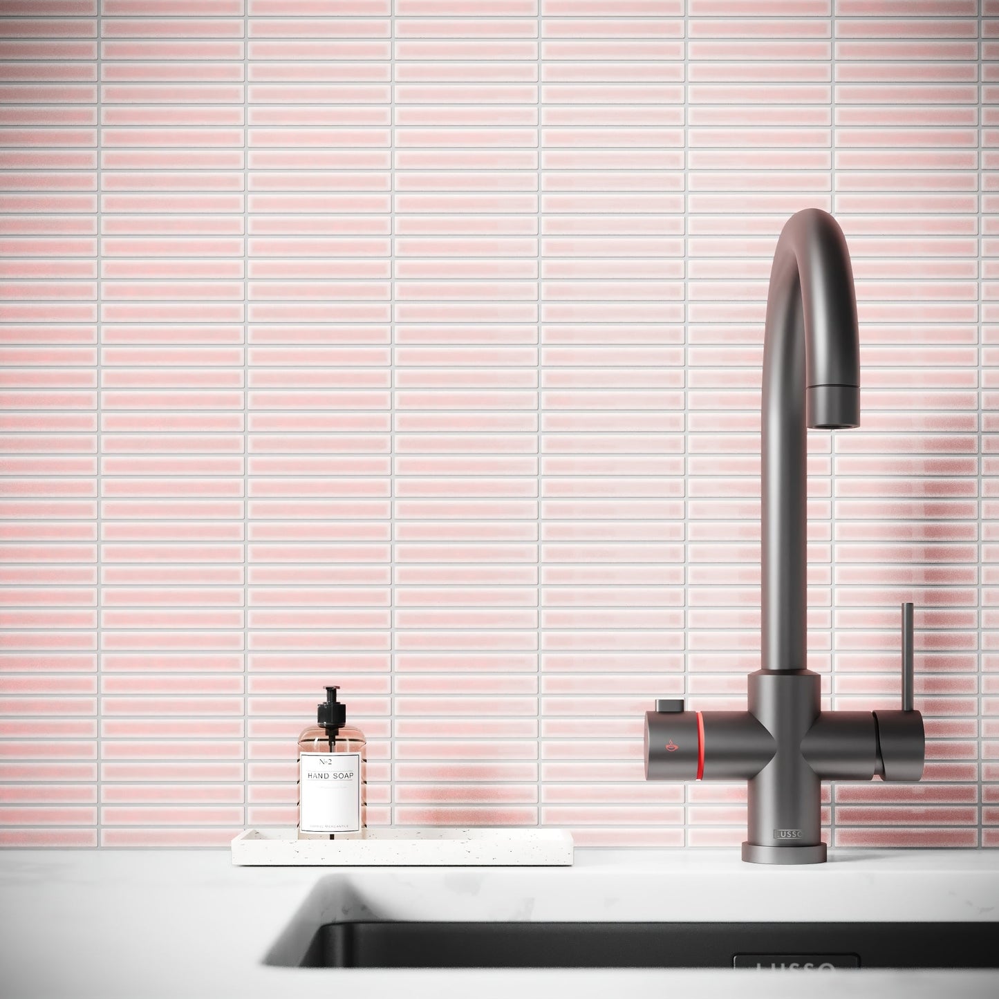 Stick Mosaic Blush Rose Pink Glazed Porcelain Wall Tile