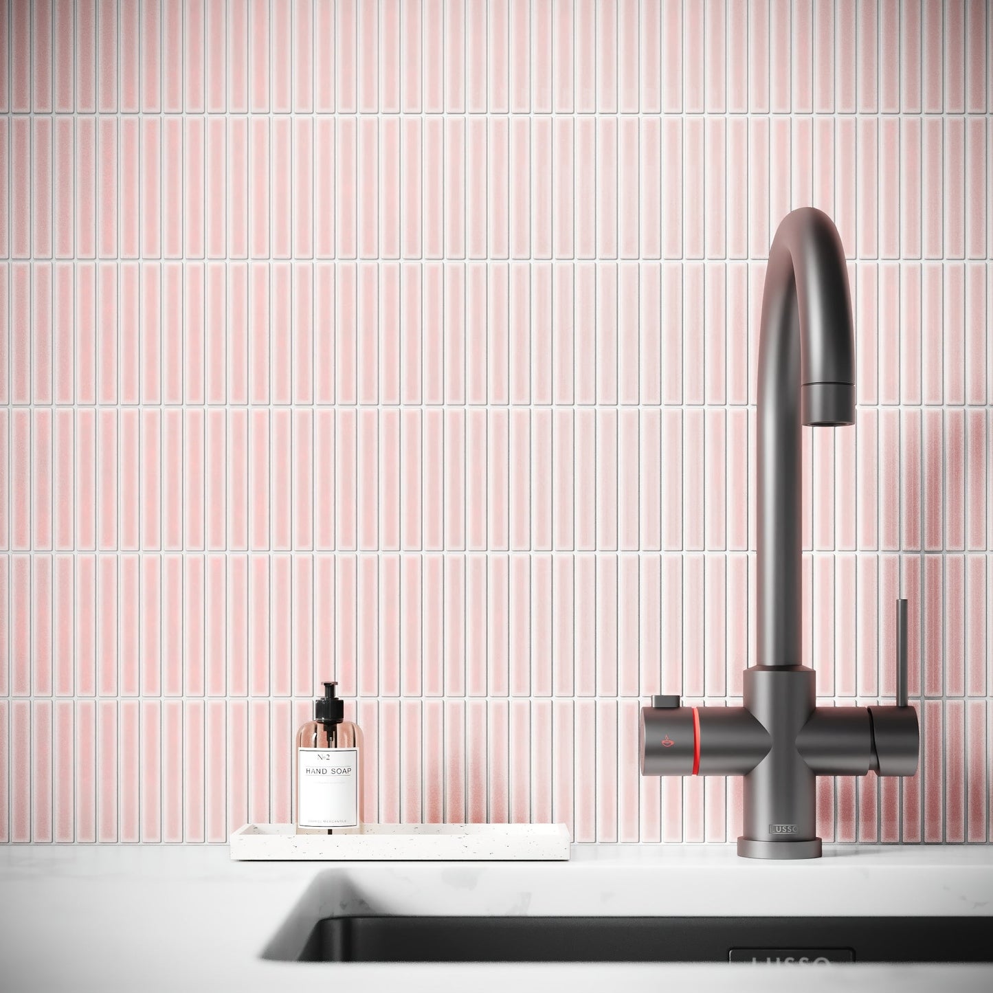 Stick Mosaic Blush Rose Pink Glazed Porcelain Wall Tile