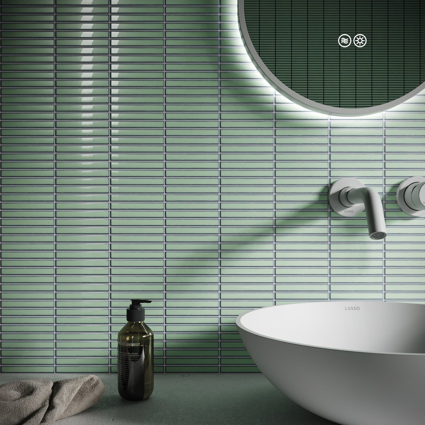 Stick Mosaic Olive Grove Green Glazed Porcelain Wall Tile
