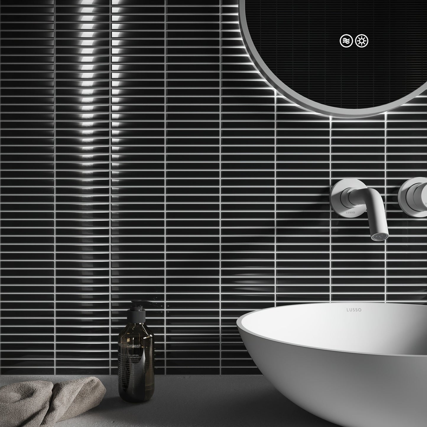 Stick Mosaic Onyx Shadow Black Glazed Porcelain Wall Tile