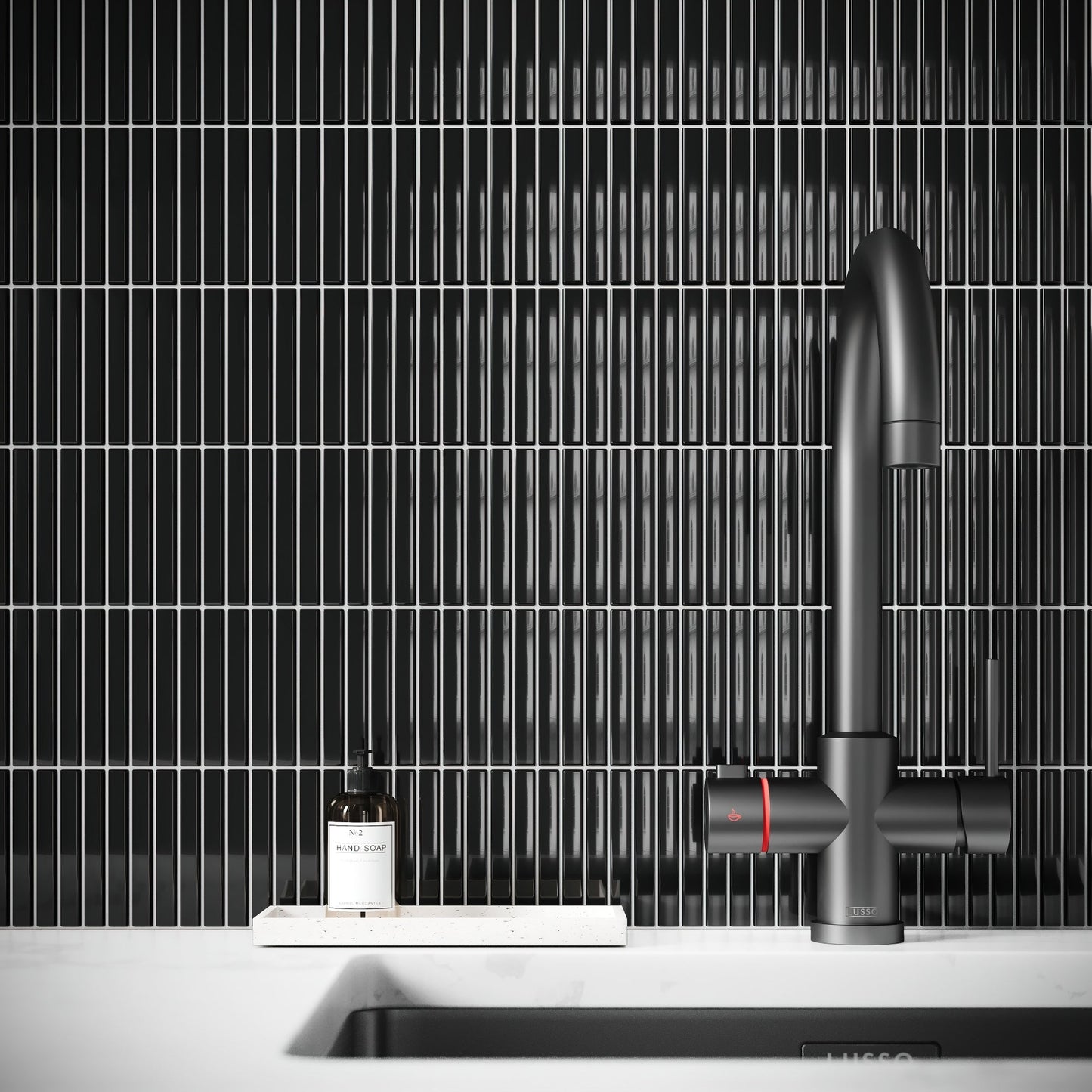 Stick Mosaic Onyx Shadow Black Glazed Porcelain Wall Tile