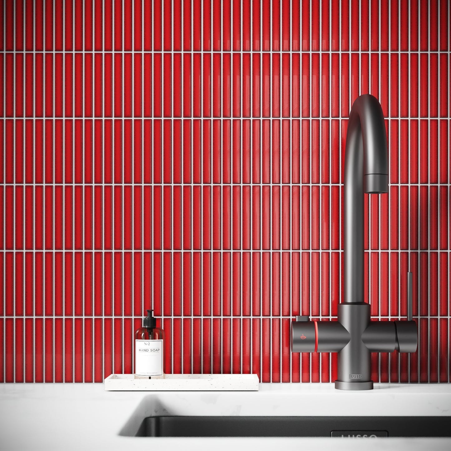 Stick Mosaic Ruby Spark Red Glazed Porcelain Wall Tile