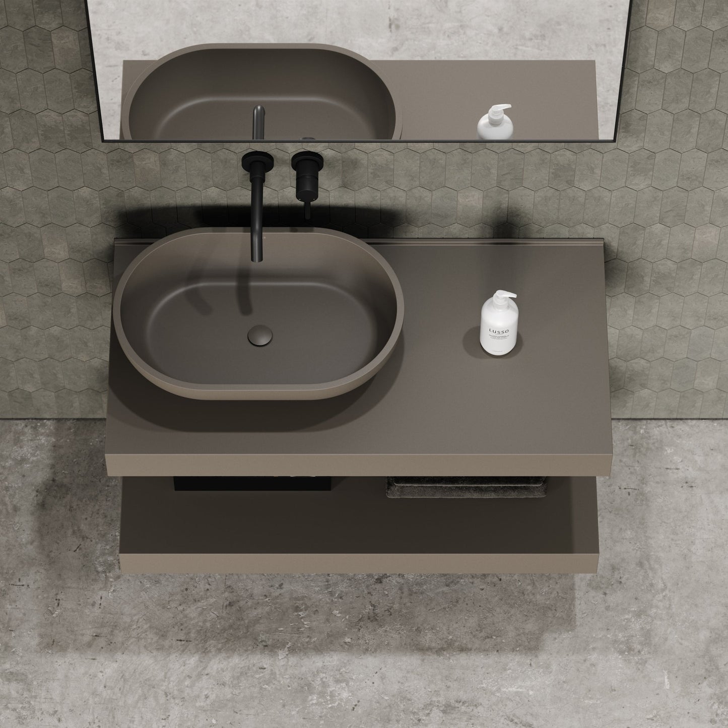 Stone Wall Hung Countertop Basin Shelf & Towel Shelf (1000mm Wide - Earth)