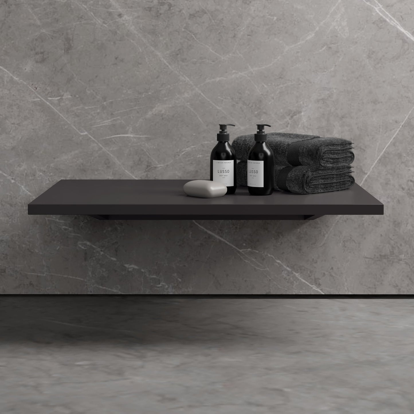 Stone Wall Hung Slimline Towel Shelf (660mm Wide - Charcoal)