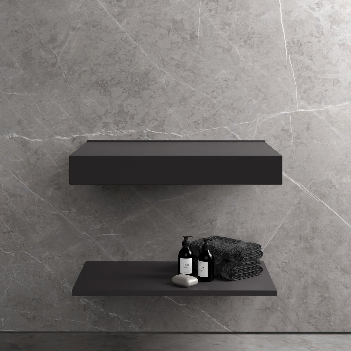 Stone Wall Hung Slimline Towel Shelf (660mm Wide - Charcoal)