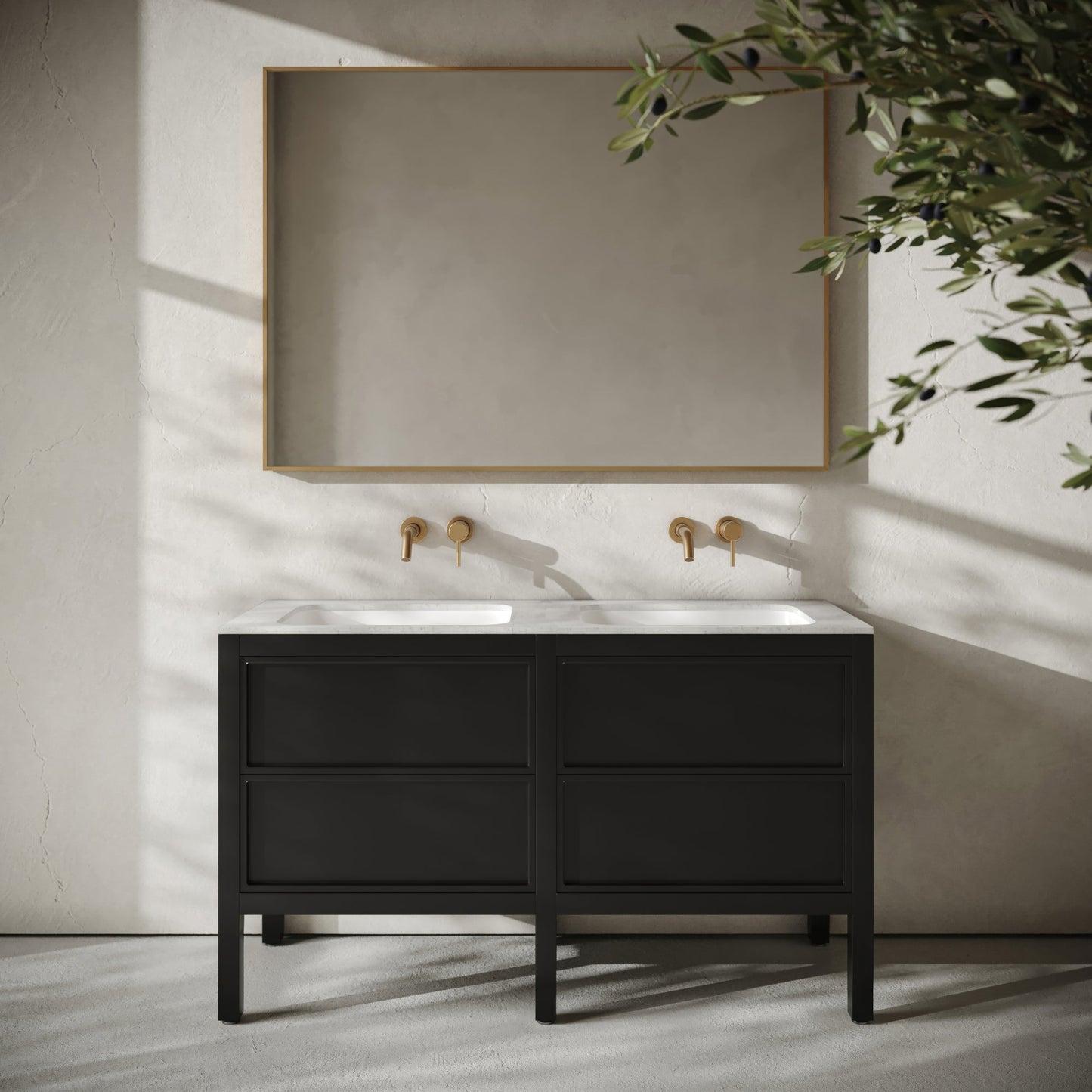 Stratford Bathroom Vanity Unit Black with Carrara Marble 1400mm