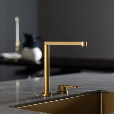 Tempo 2 Hole Brushed Gold Kitchen Tap with Swivel Spout