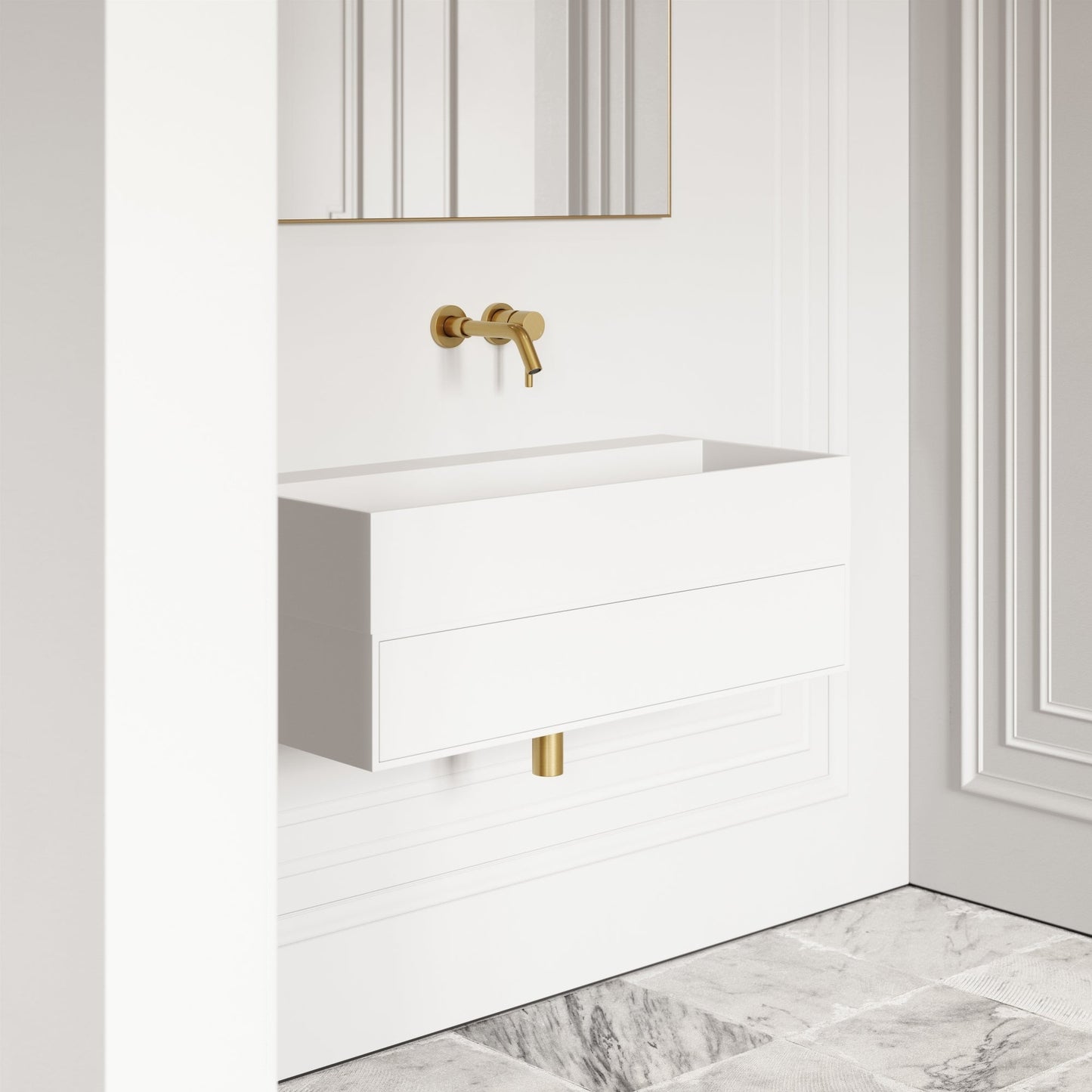 Thinn Matte White Vanity Unit with Stone Basin 900mm