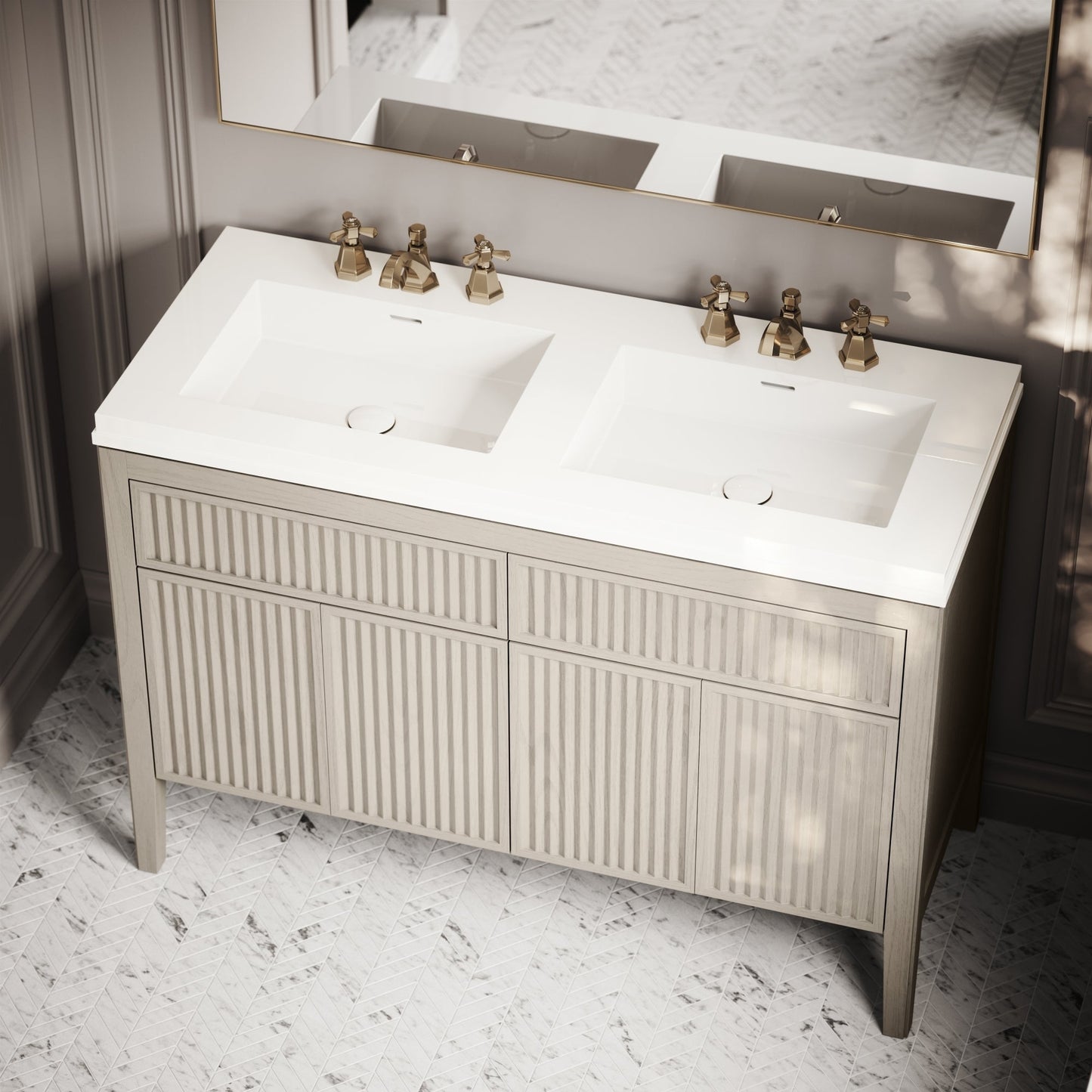 Tiffany Velvet Beige Wood Grain Double Vanity Unit 1200mm