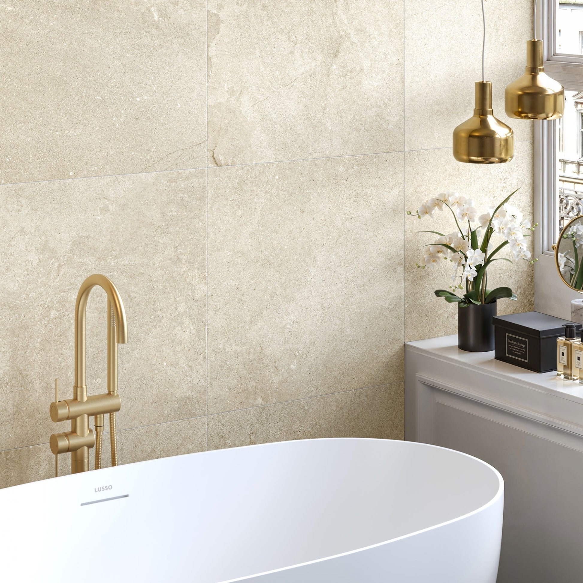 Torino Beige True Limestone Porcelain Wall or Floor Tile 600 x 600mm