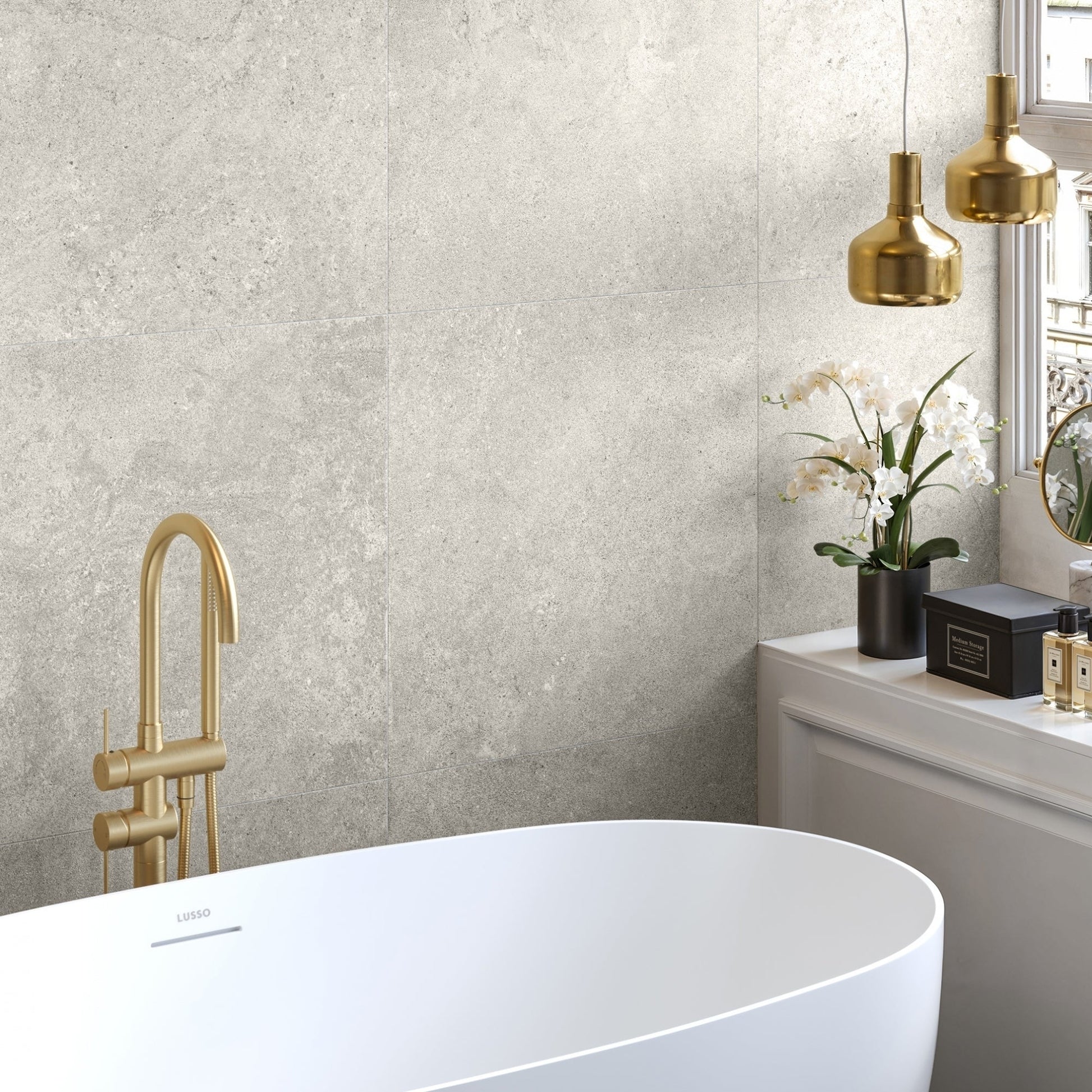 Torino Grigio True Limestone Porcelain Wall or Floor Tile 600 x 600mm