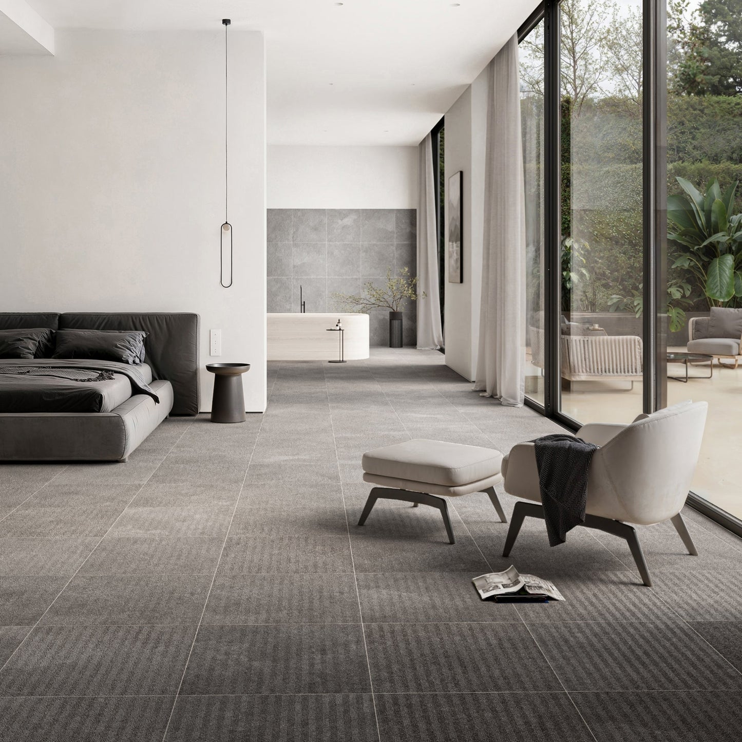 Torino Nero True Limestone Chevron Porcelain Wall or Floor Tile 600 x 600mm