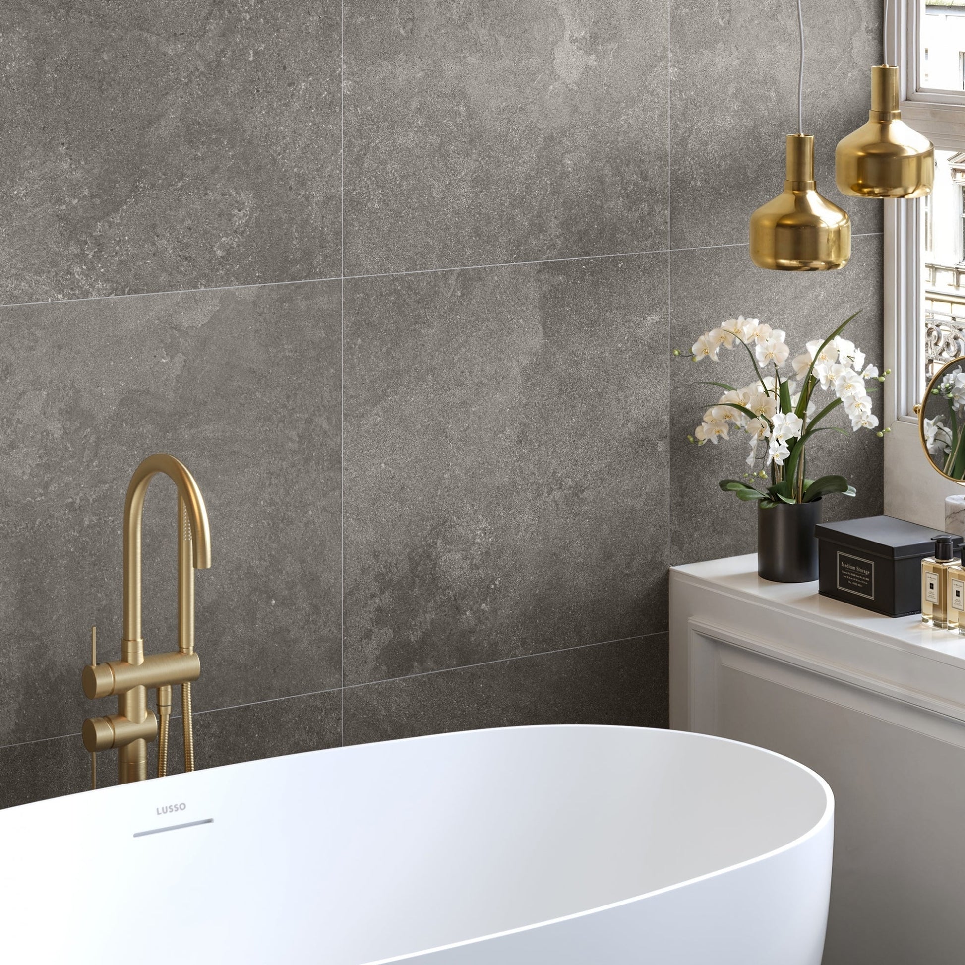 Torino Nero True Limestone Porcelain Wall or Floor Tile 600 x 600mm