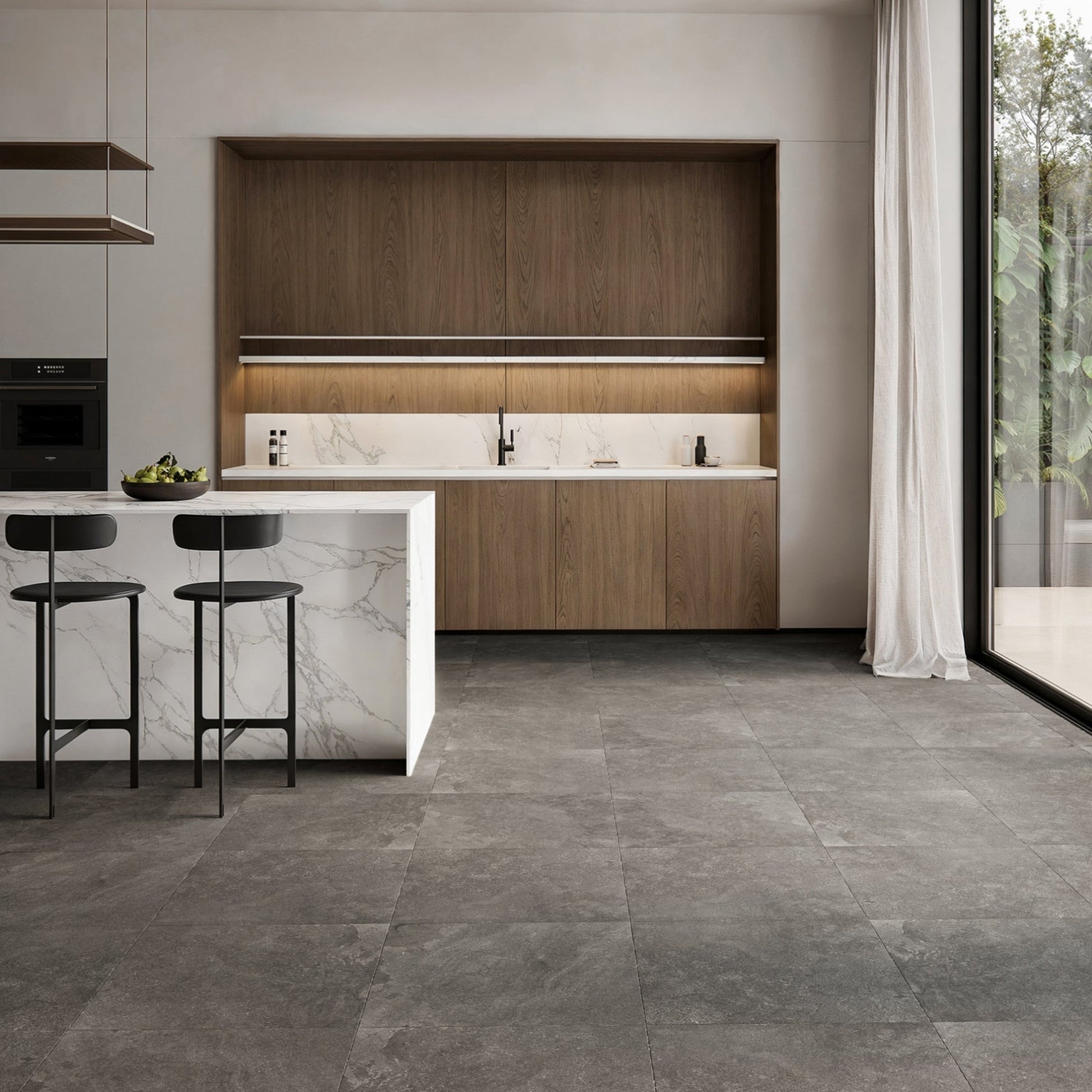Torino Nero True Limestone Porcelain Wall or Floor Tile 600 x 600mm