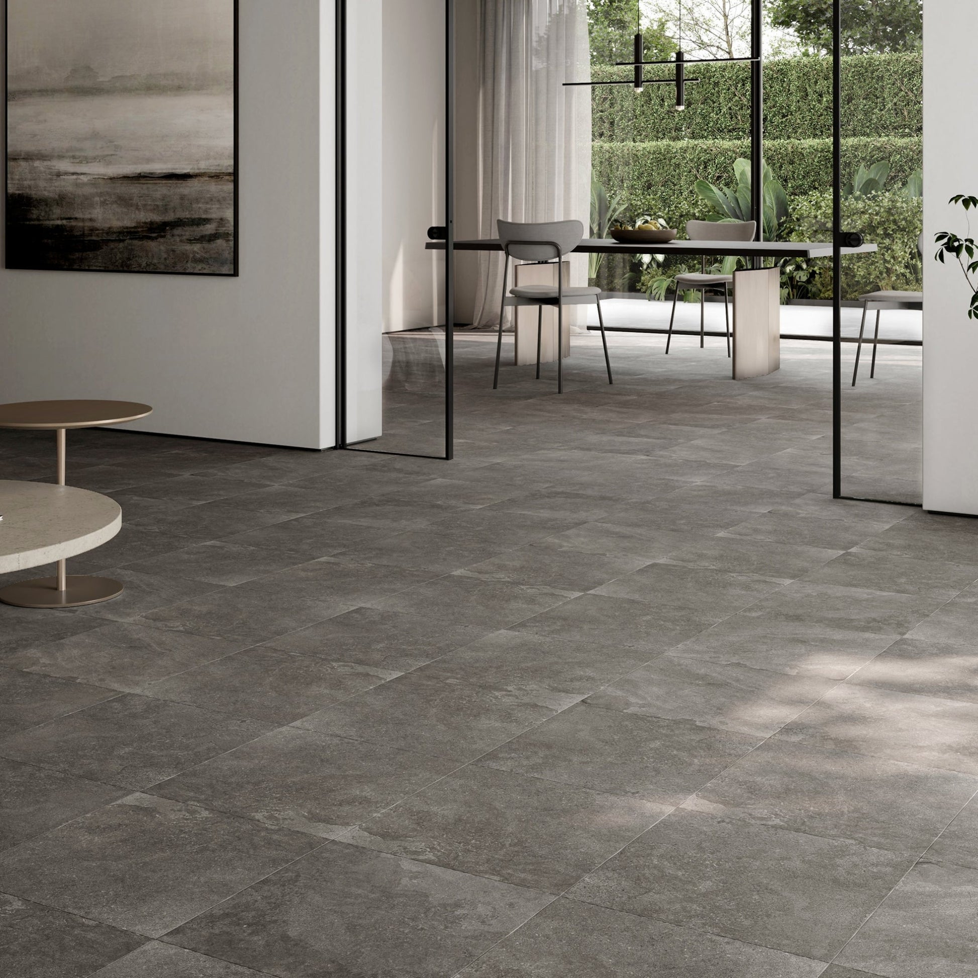 Torino Nero True Limestone Porcelain Wall or Floor Tile 600 x 600mm