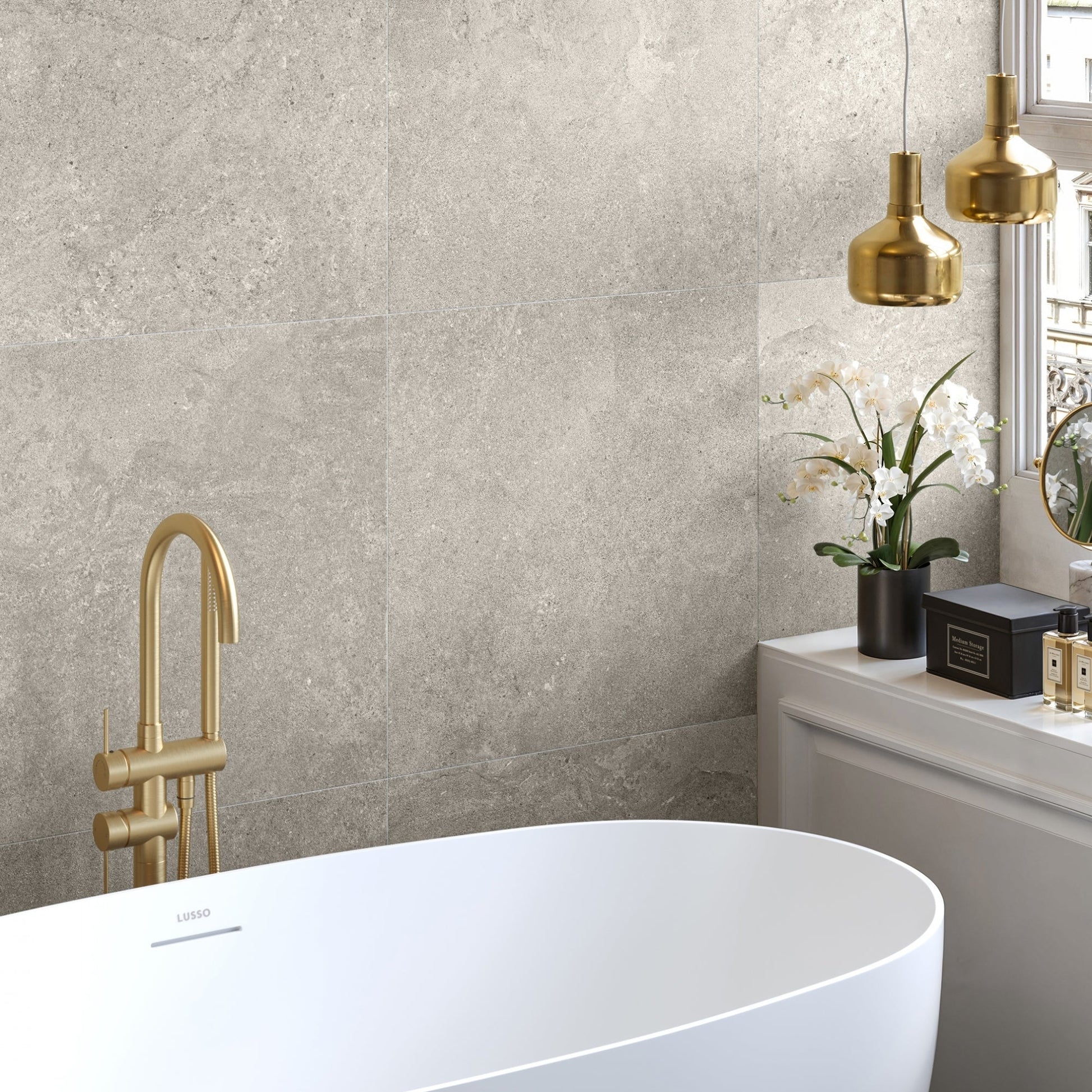 Torino Taupe True Limestone Porcelain Wall or Floor Tile 600 x 600mm
