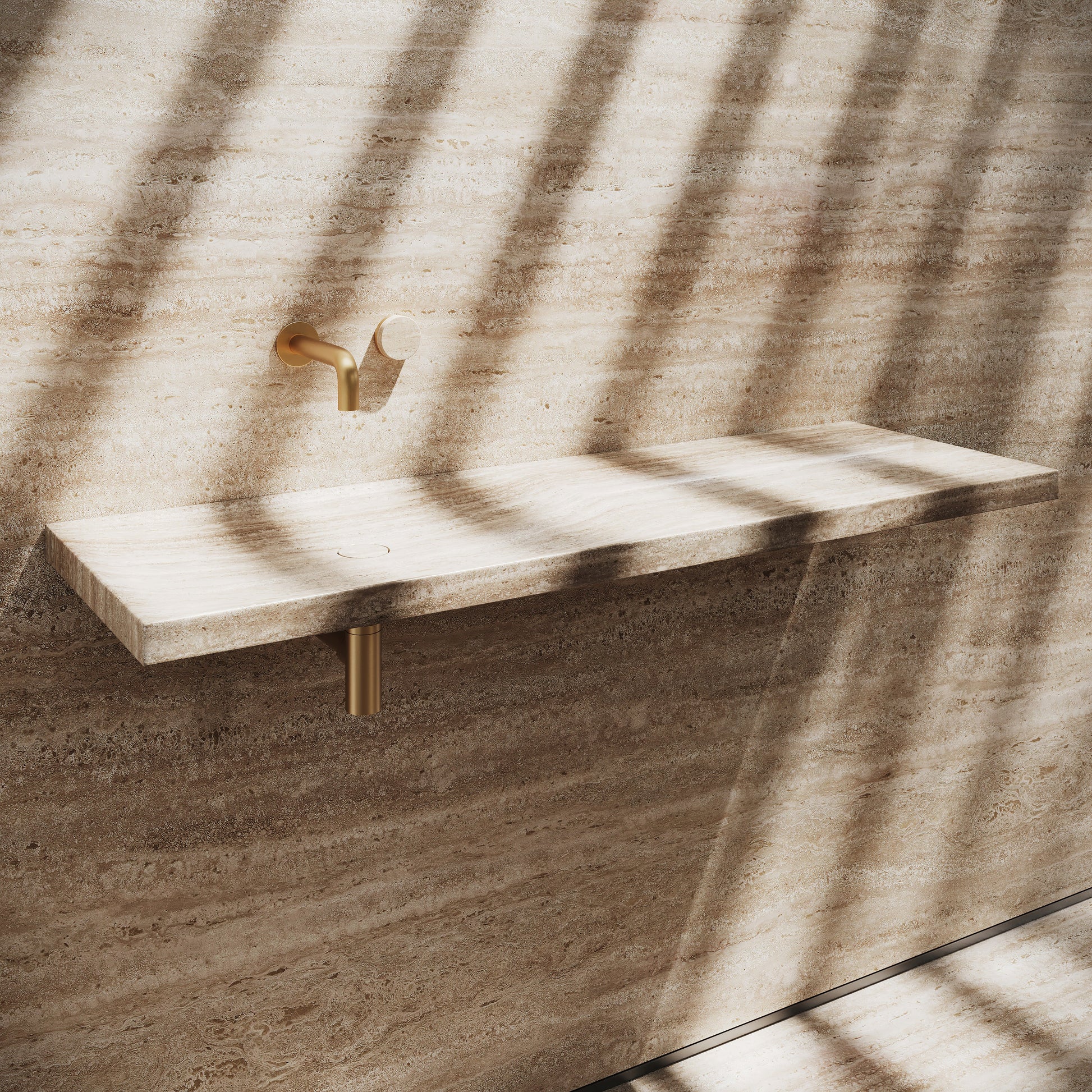 Levitare Travertine Ultra Thin Wall Mounted Basin 1200mm (Offset Waste)